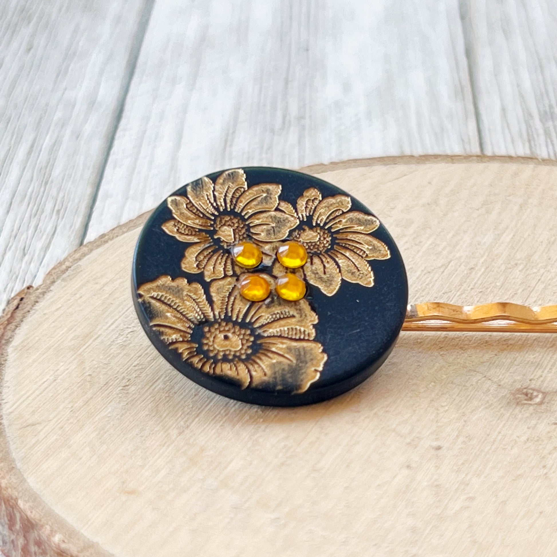 Black & Gold Sunflower Gold Bobby Pin - Elegant Floral Hair Accessory