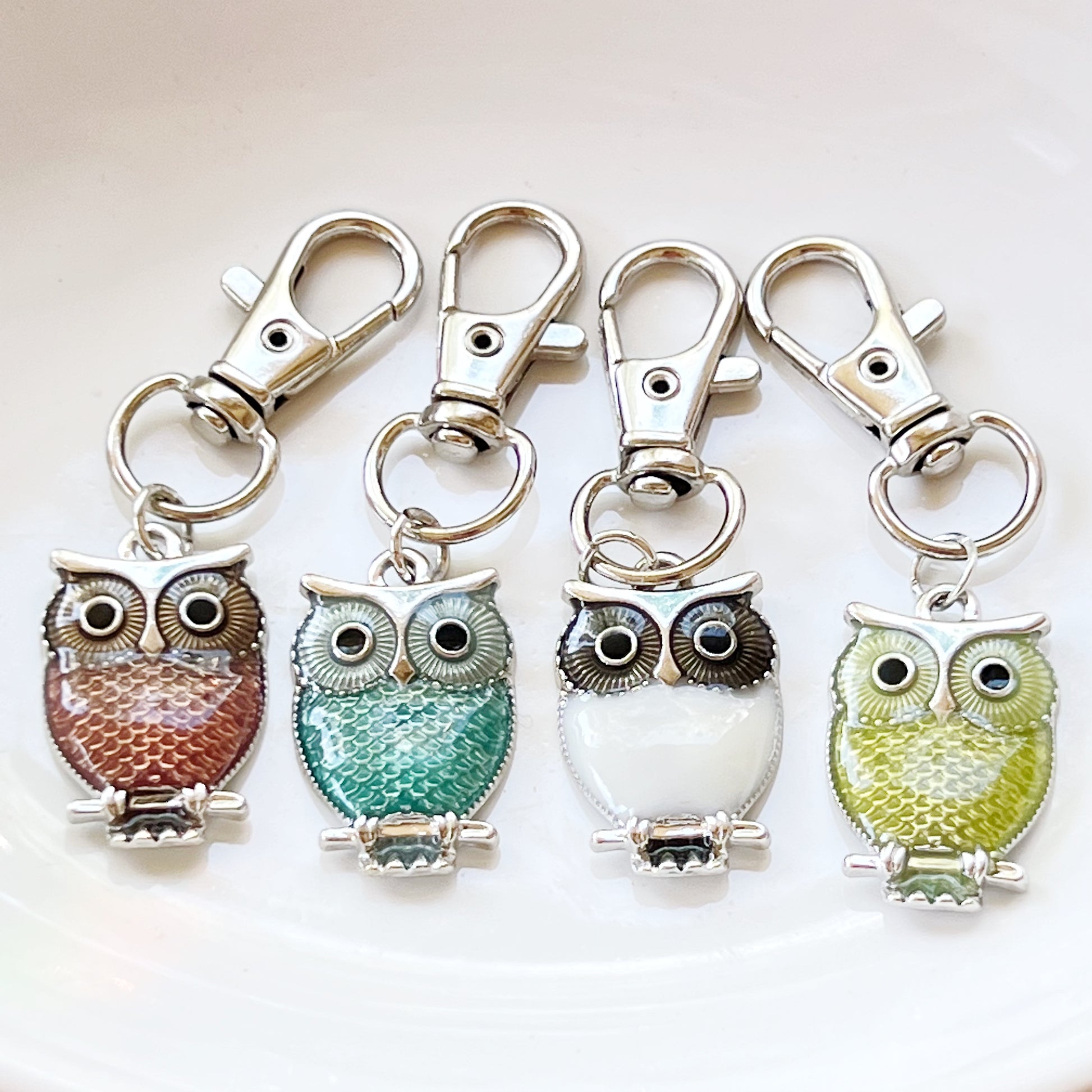 Vibrant Multi-Colored Owl Zipper Pull Keychain Purse Charms - Whimsical Accessories
