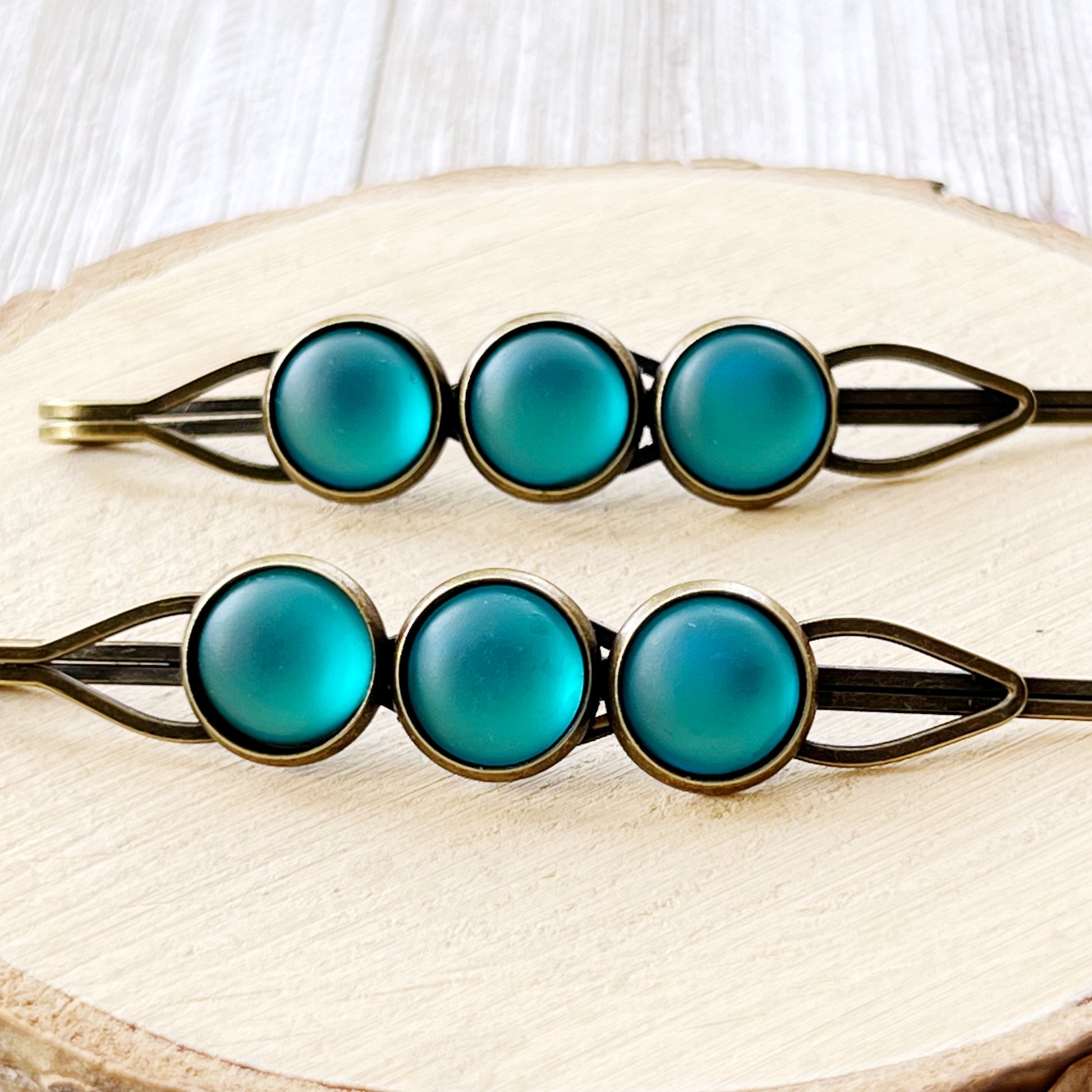 Satin Blue Rhinestone Hair Pins