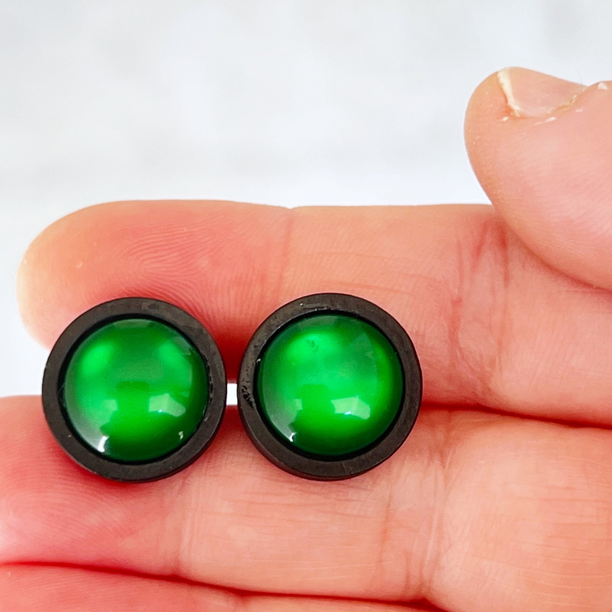 Green Resin Black Wood Unisex Stud Earrings - Stylish & Versatile Accessories