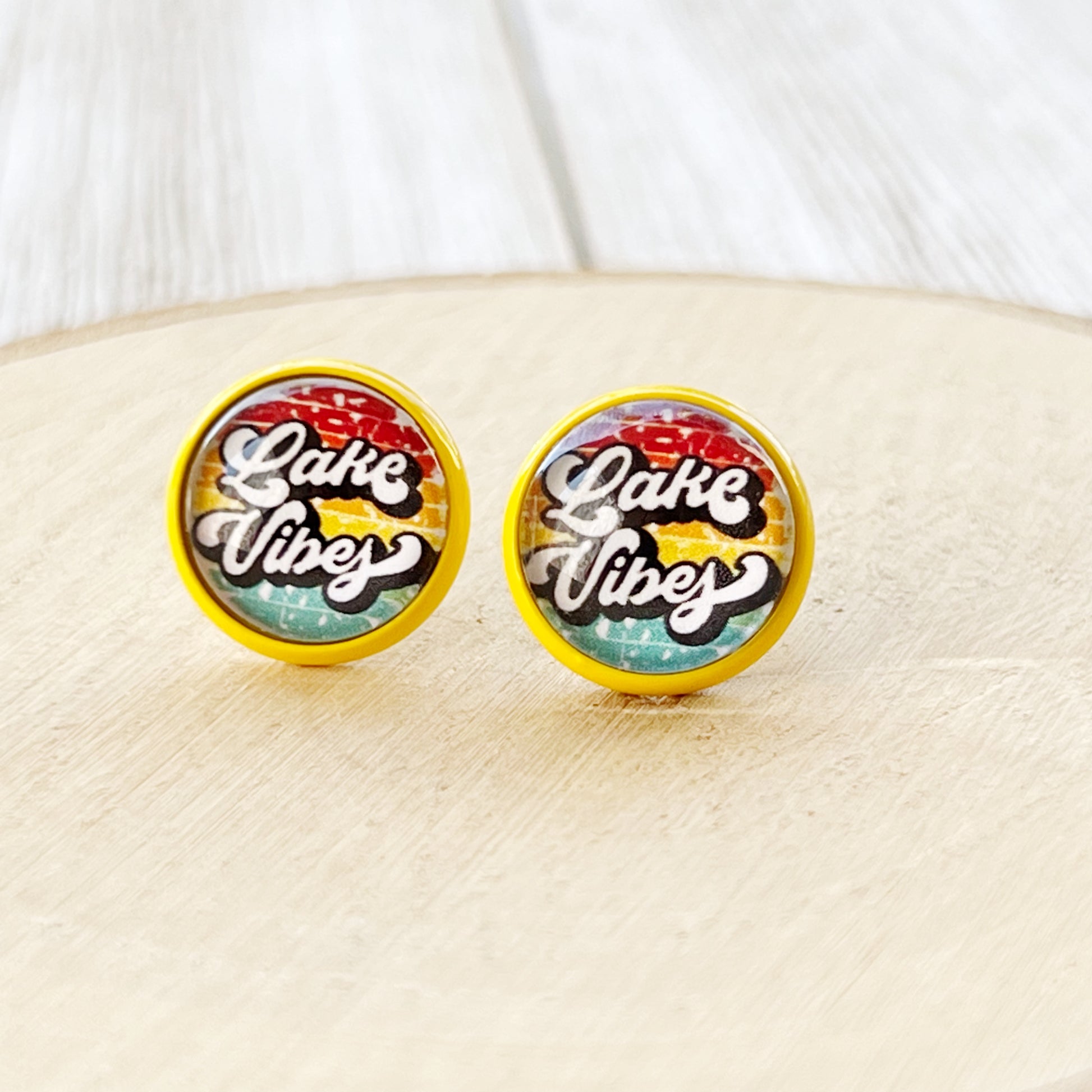 Yellow Stud Earrings with 'Lake Vibes' - Stylish & Vibrant Accessories