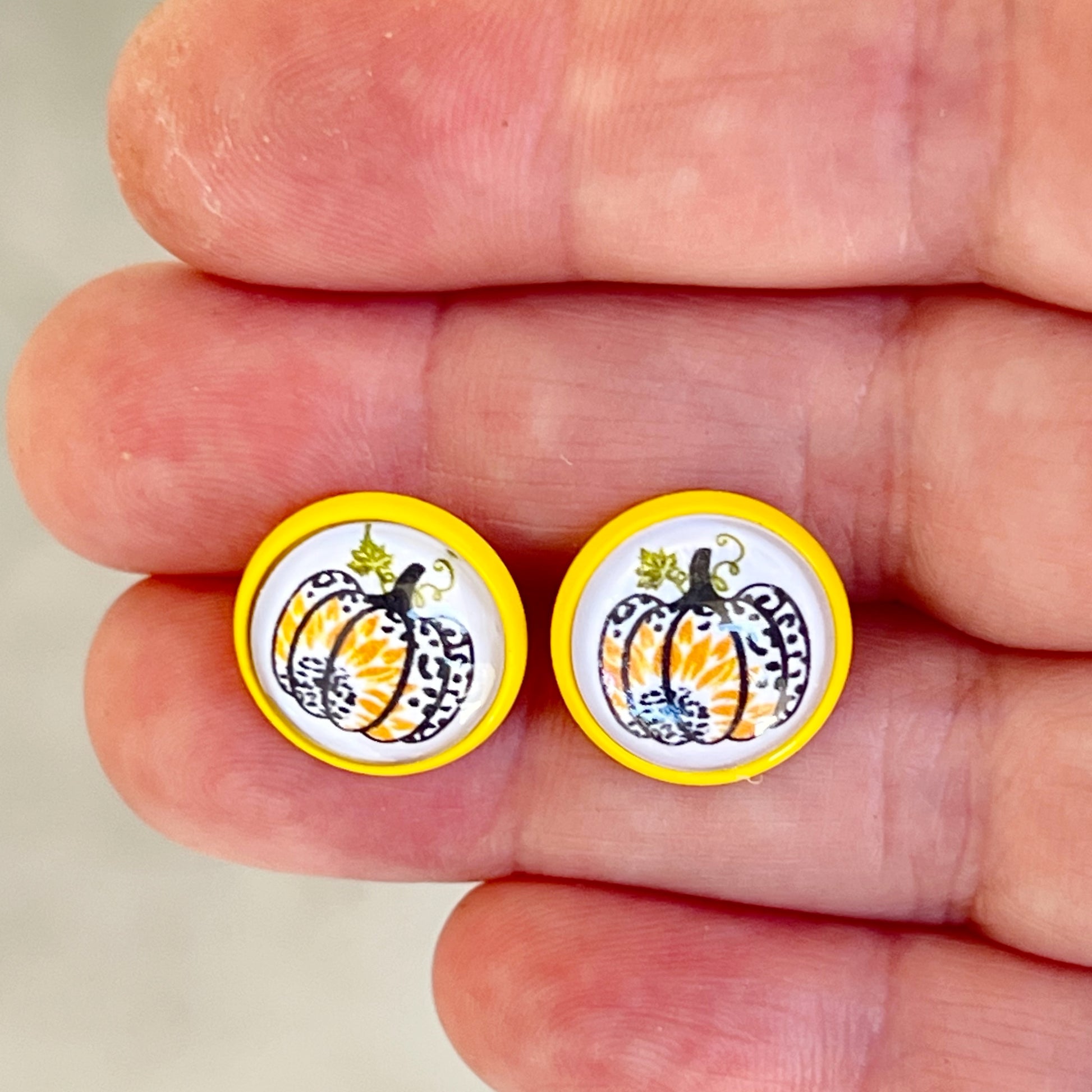 Pumpkin & Sunflower Yellow Stud Earrings: Unique Autumn Accents for Your Style
