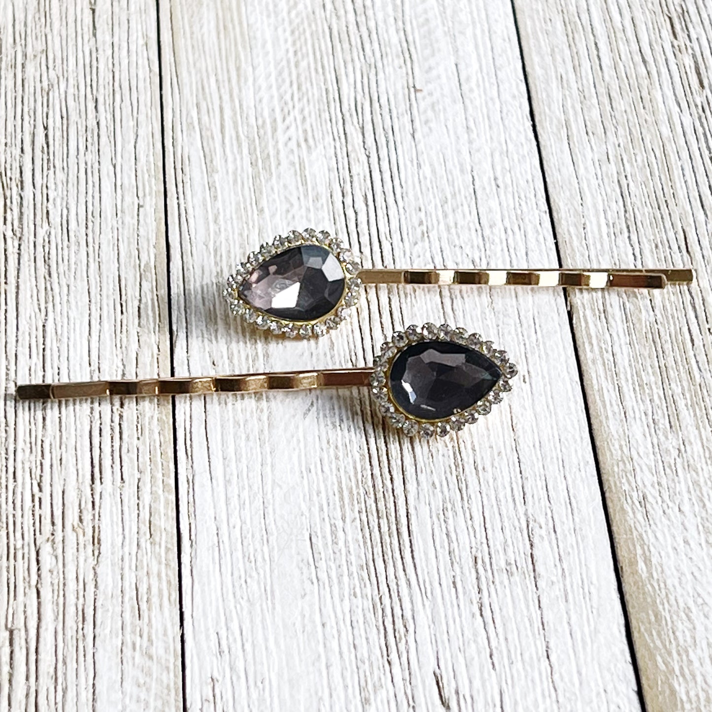 Dark Gray Black Rhinestone Hair Pins