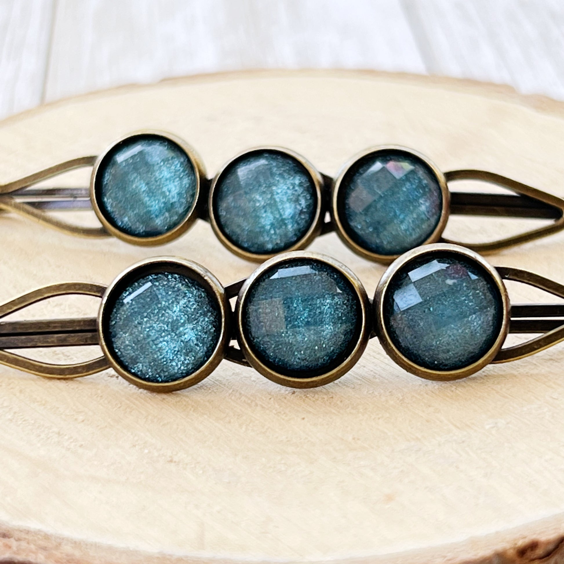 Teal Shimmer Hair Pins – Faceted Acrylic Boho Western Bobby Pins