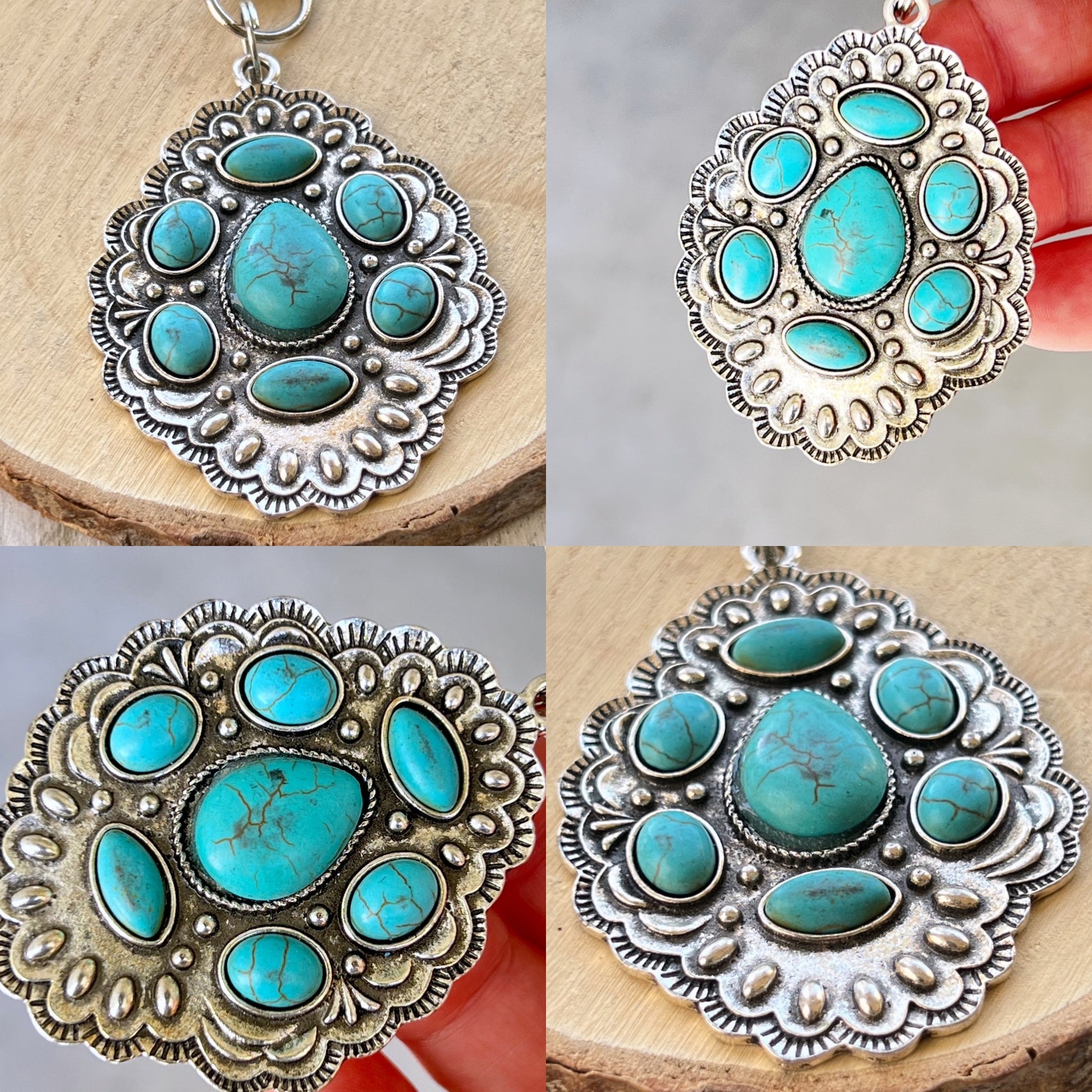 Southwest Turquoise Cluster Keychain – Vintage Western Concho Style Bag Charm
