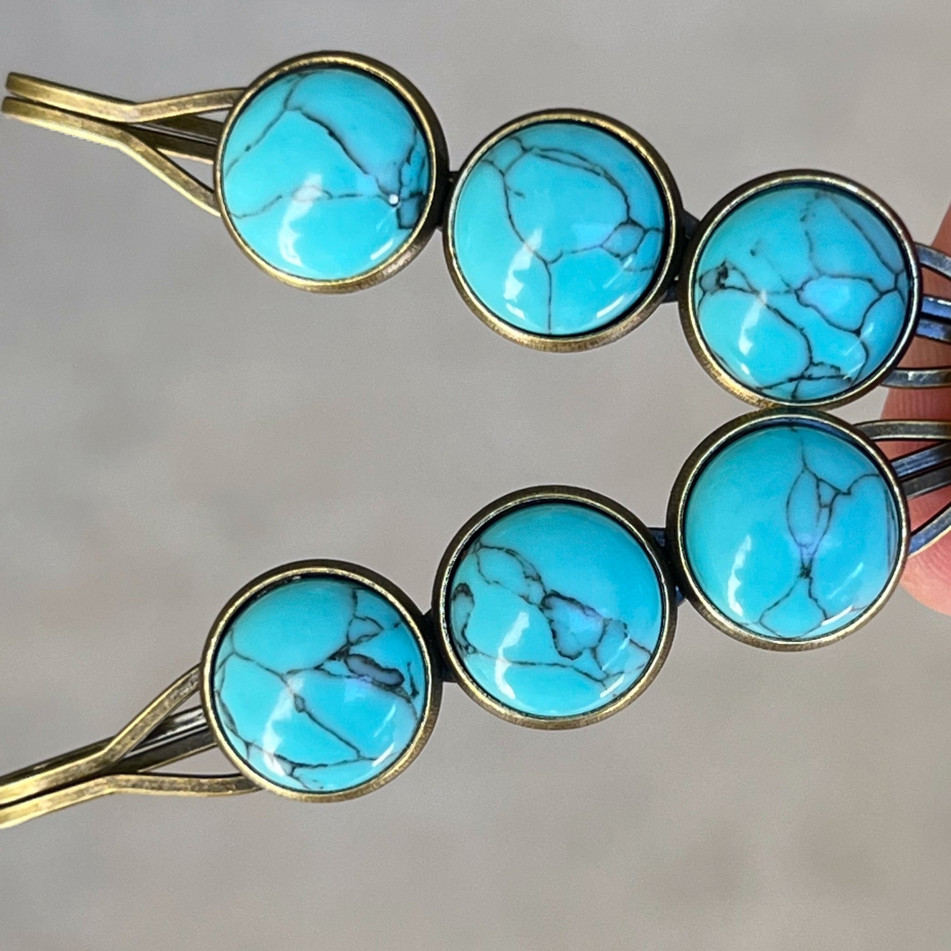 Turquoise Hair Pins - Western Cowgirl Decorative Brass Bobby Pins, Women's Southwestern Hair Accessories