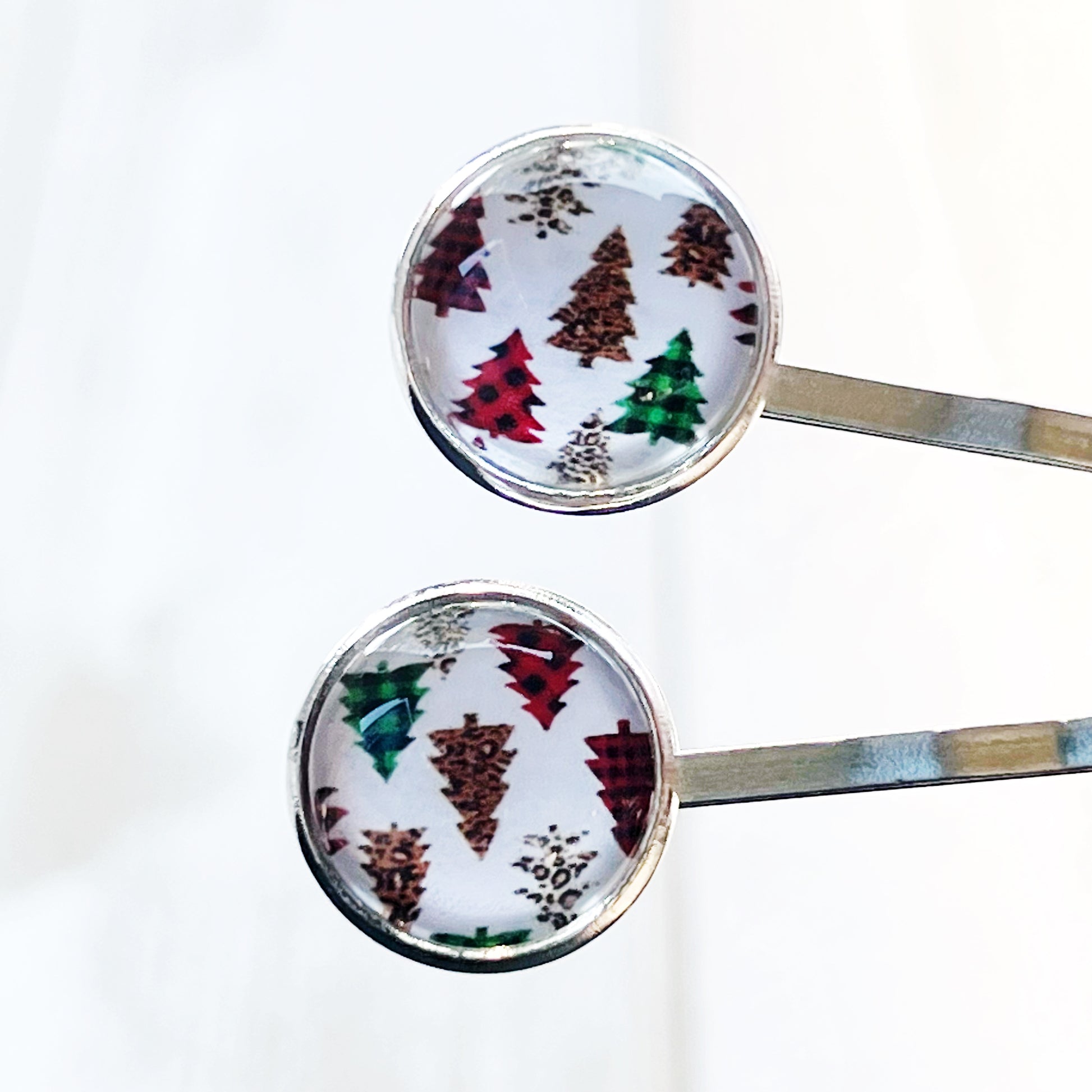 Plaid Christmas Tree Holiday Bobby Pins