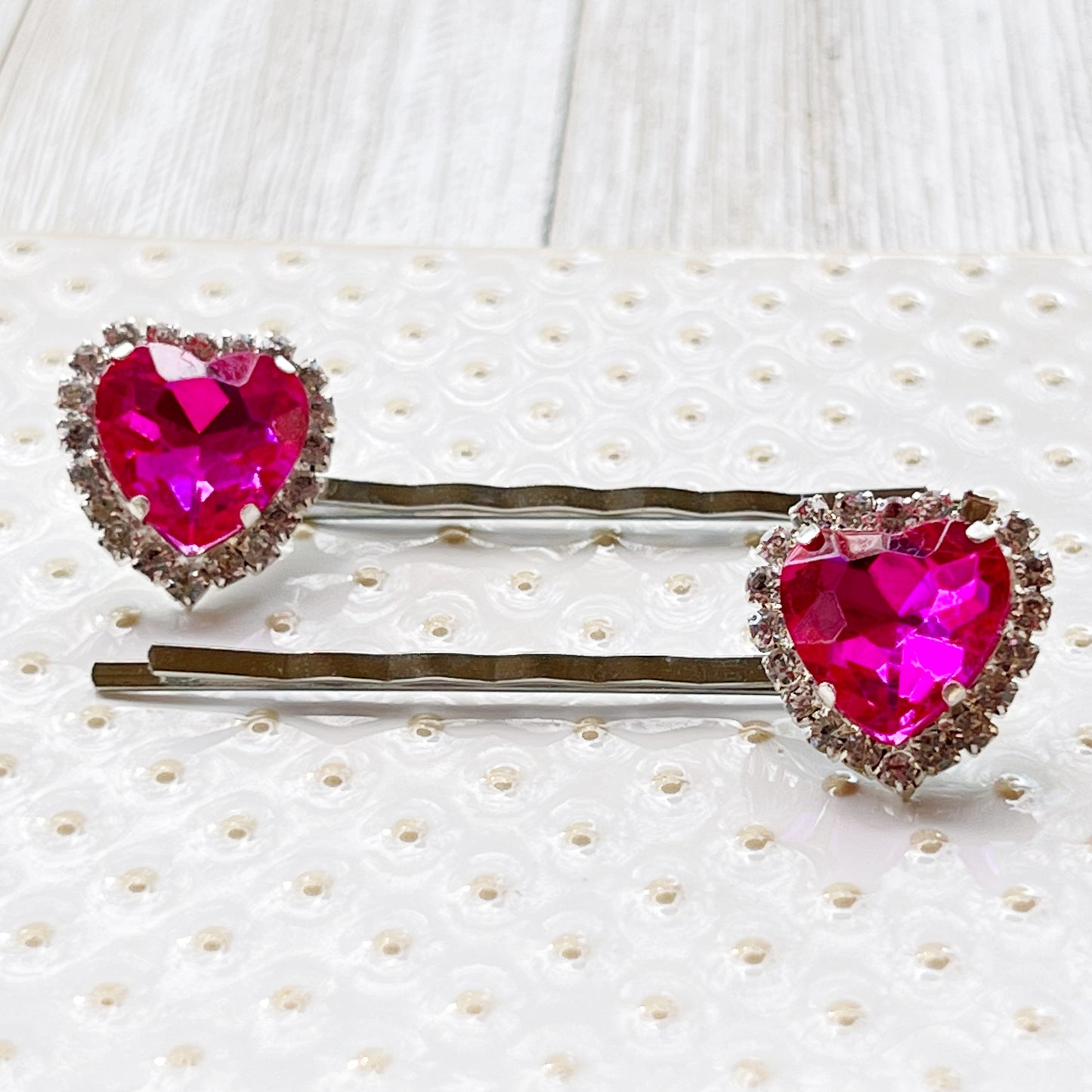 Pink Rhinestone Heart Hair Pins