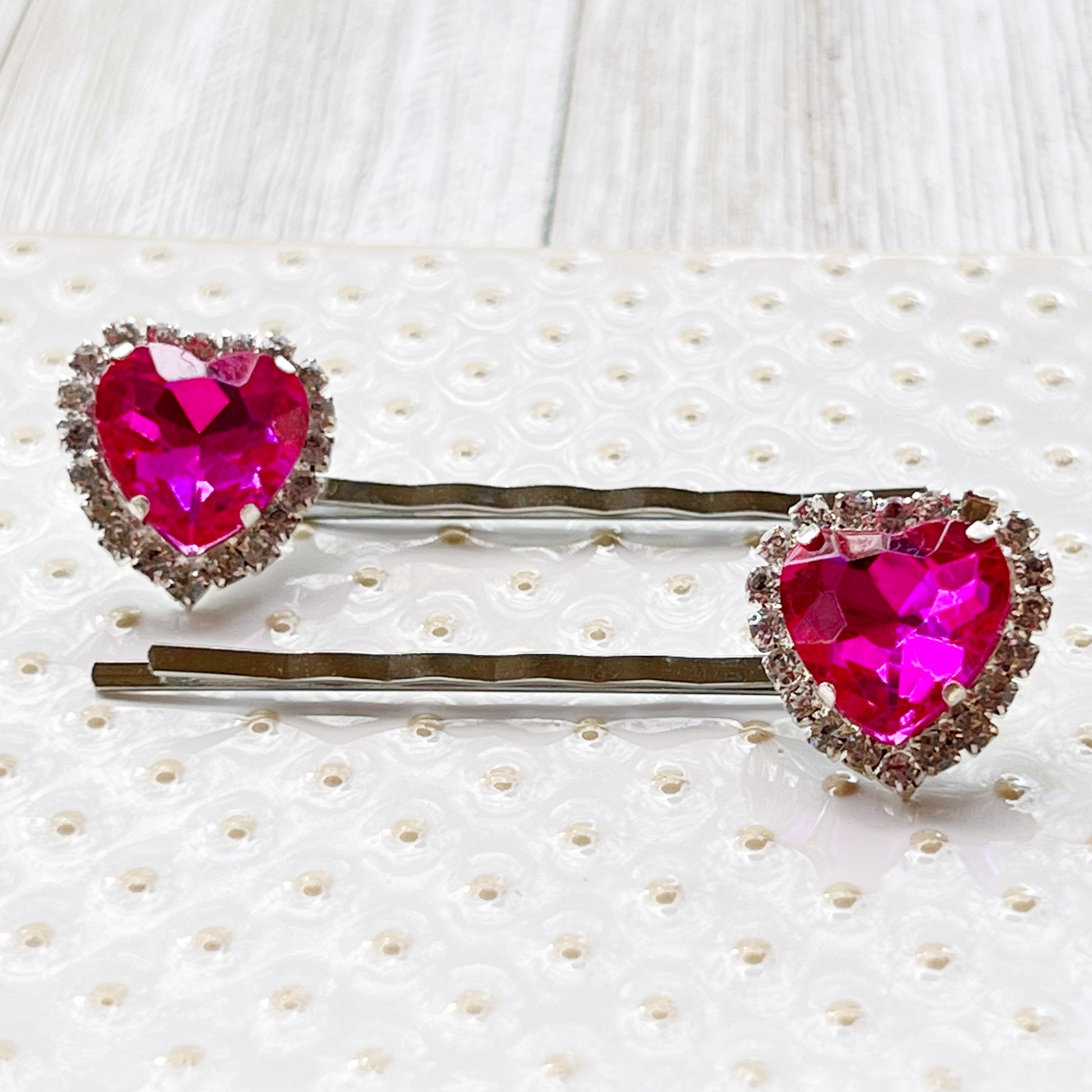 Pink Rhinestone Heart Hair Pins