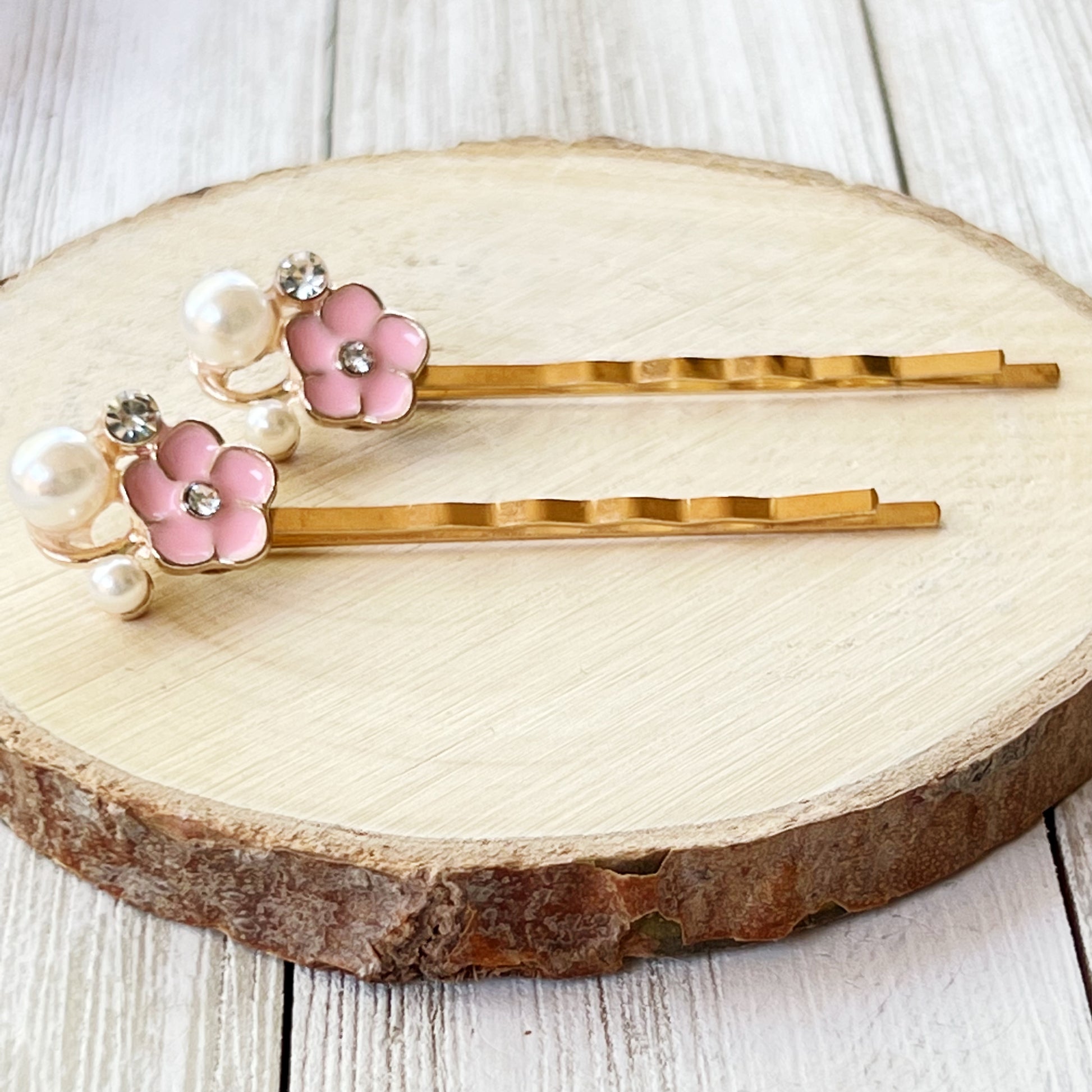 Pink Pearl & Rhinestone Flower Hair Pins: Decorative Boho Accessories for Women