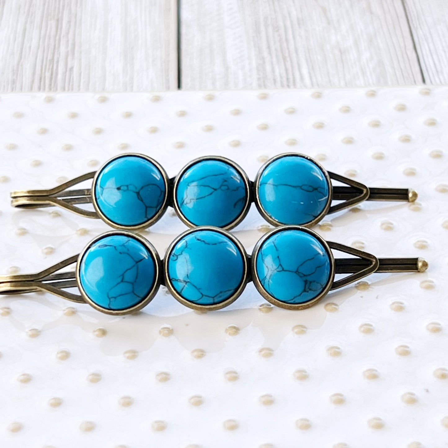 Turquoise Stone Hair Pins – Western Boho Hair Clips with Bronze Setting