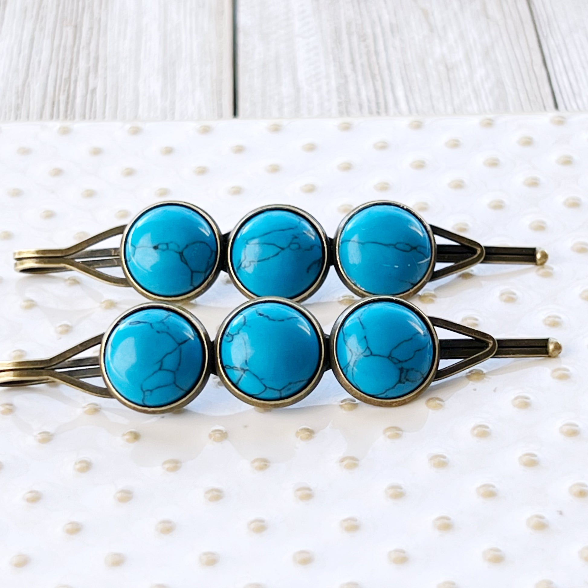 Turquoise Stone Hair Pins – Western Boho Hair Clips with Bronze Setting