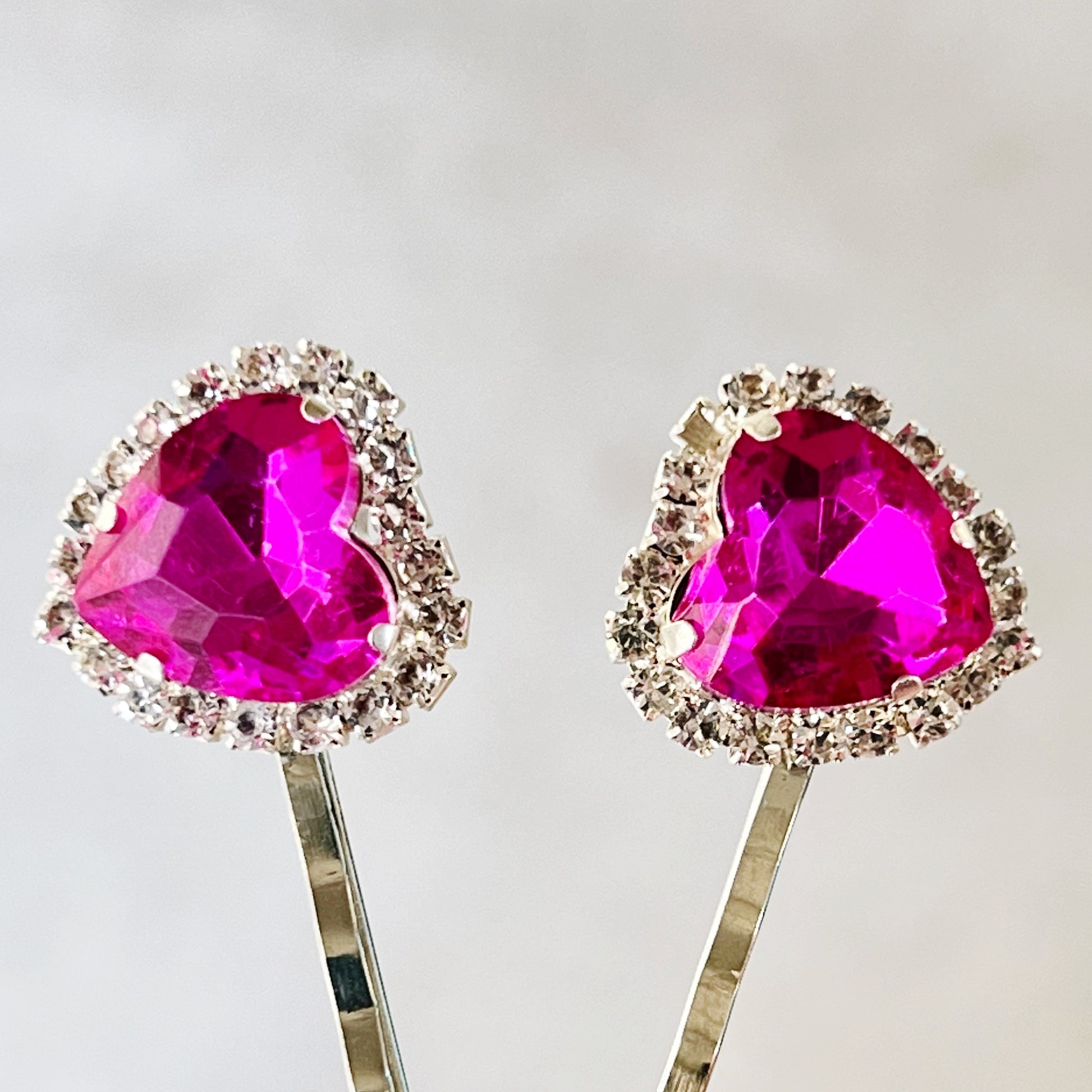 Pink Rhinestone Heart Hair Pins