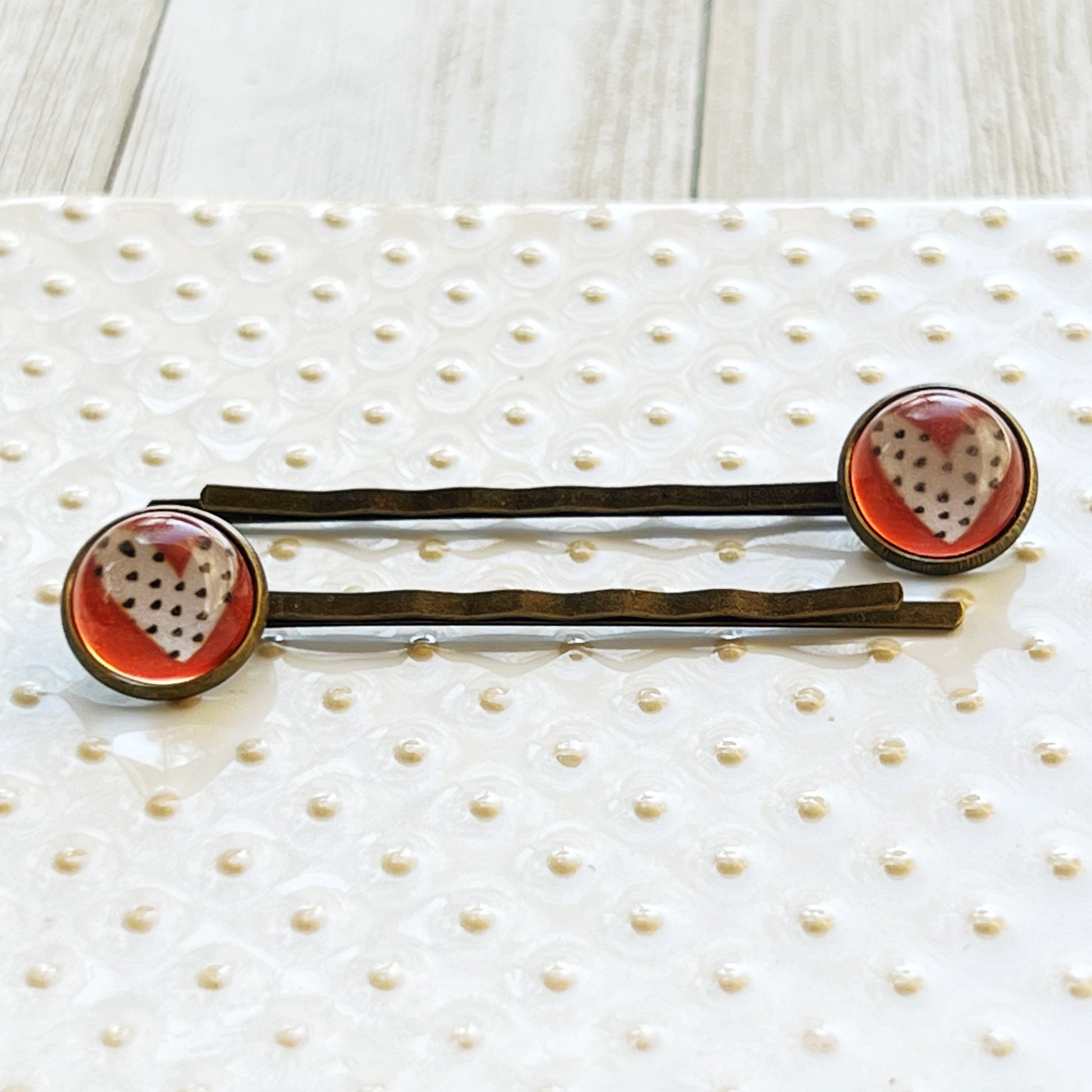 Red and White Heart Black Polka Dot Hair Pins
