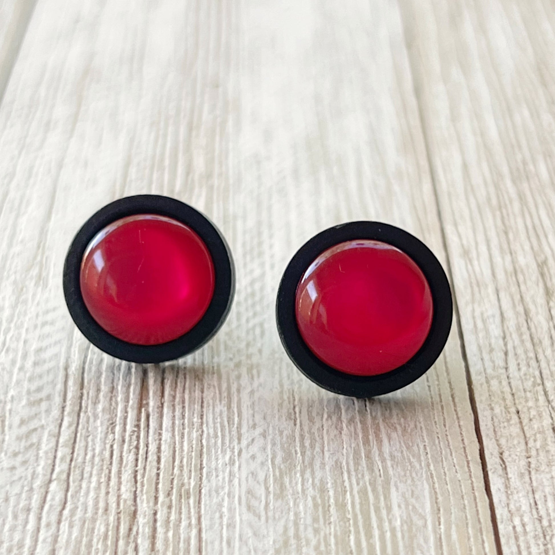 Pink Resin Black Wood Unisex Stud Earrings - Unique & Stylish Accessories
