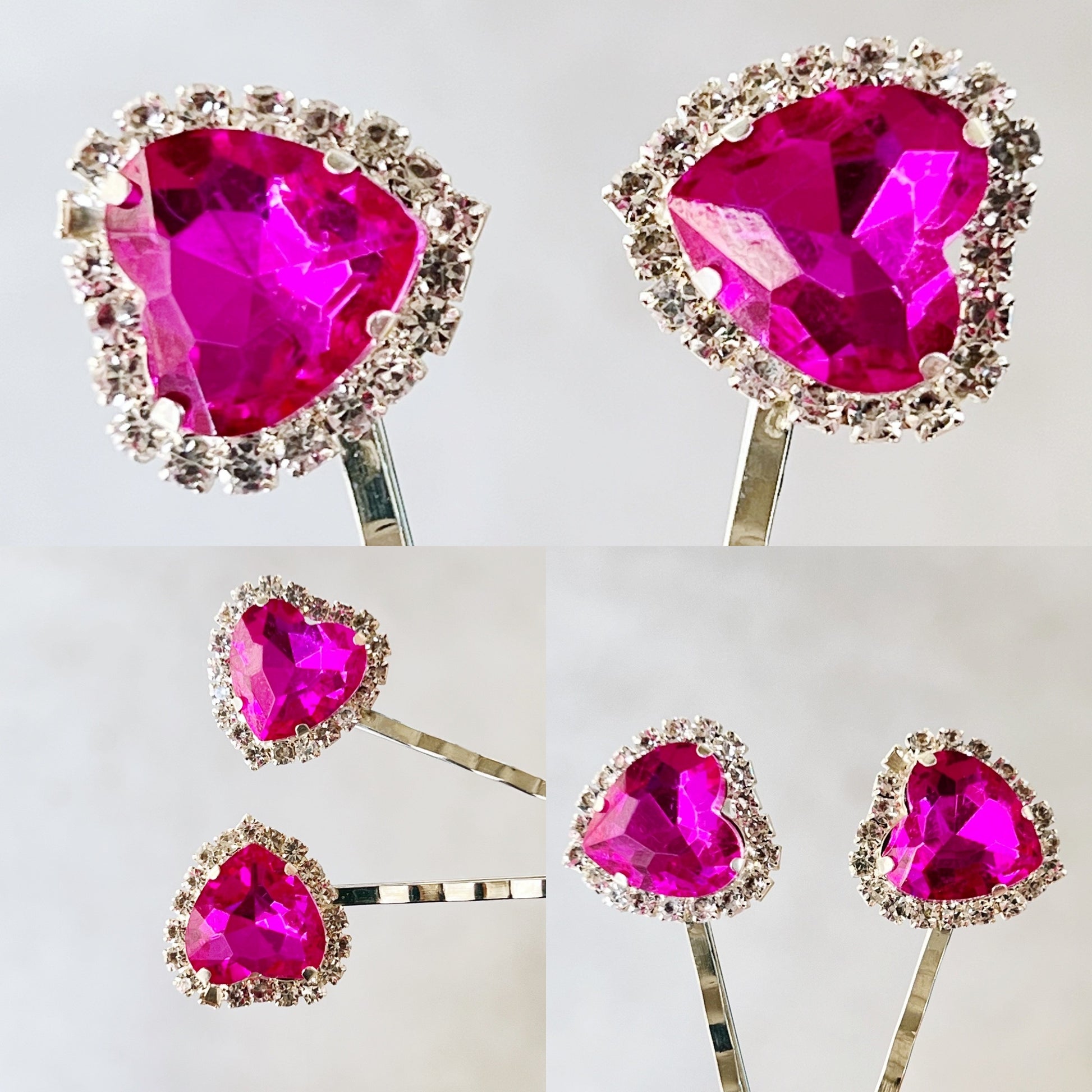 Pink Rhinestone Heart Hair Pins