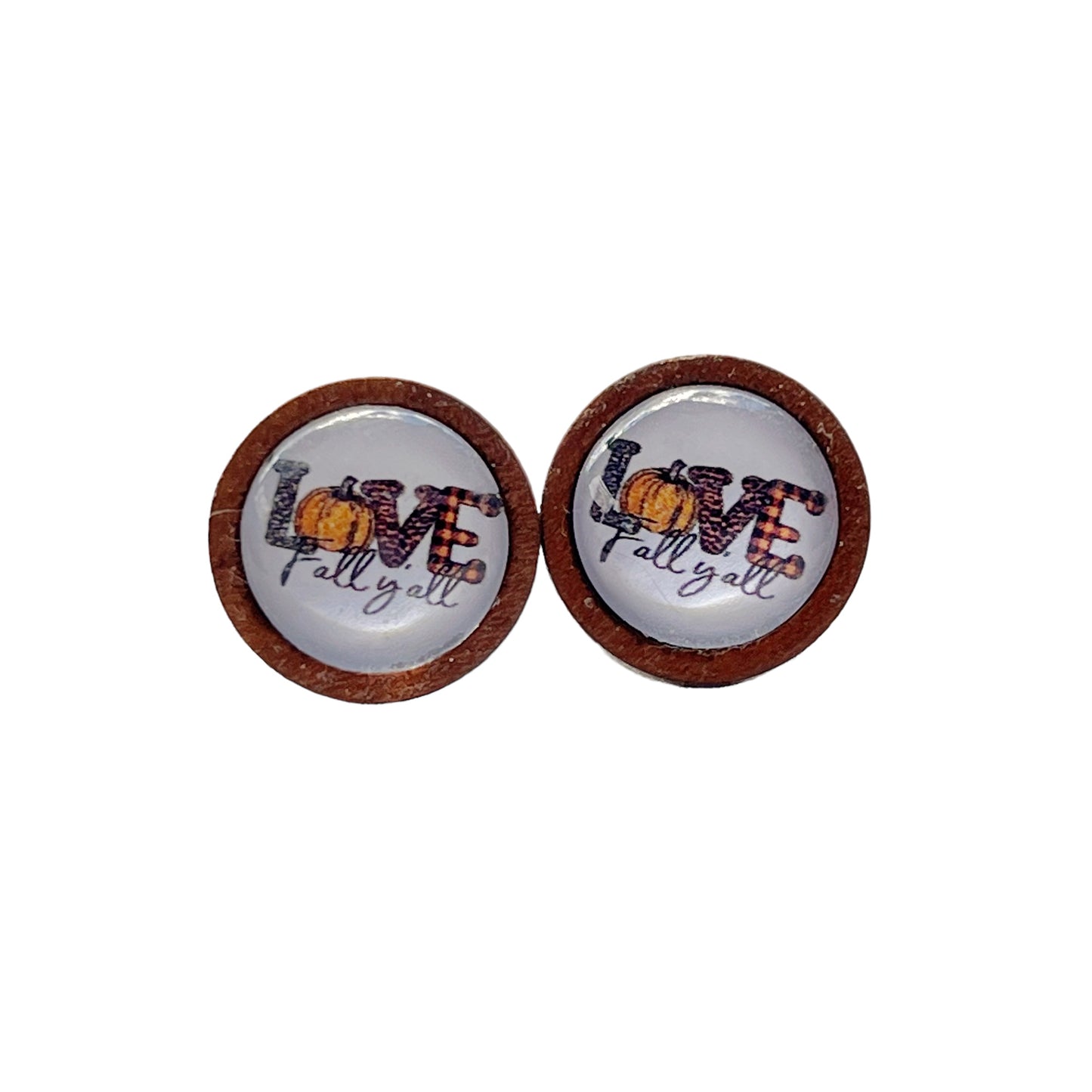 Love Fall Y’all Pumpkin Wood Stud Earrings - Festive & Stylish Accessories