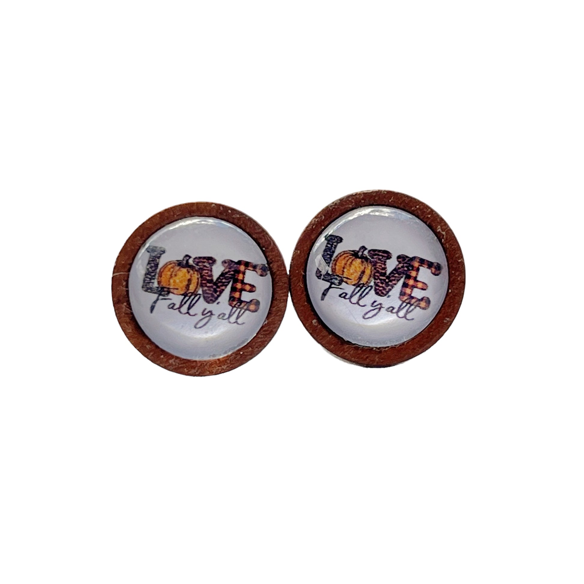 Love Fall Y’all Pumpkin Wood Stud Earrings - Festive & Stylish Accessories