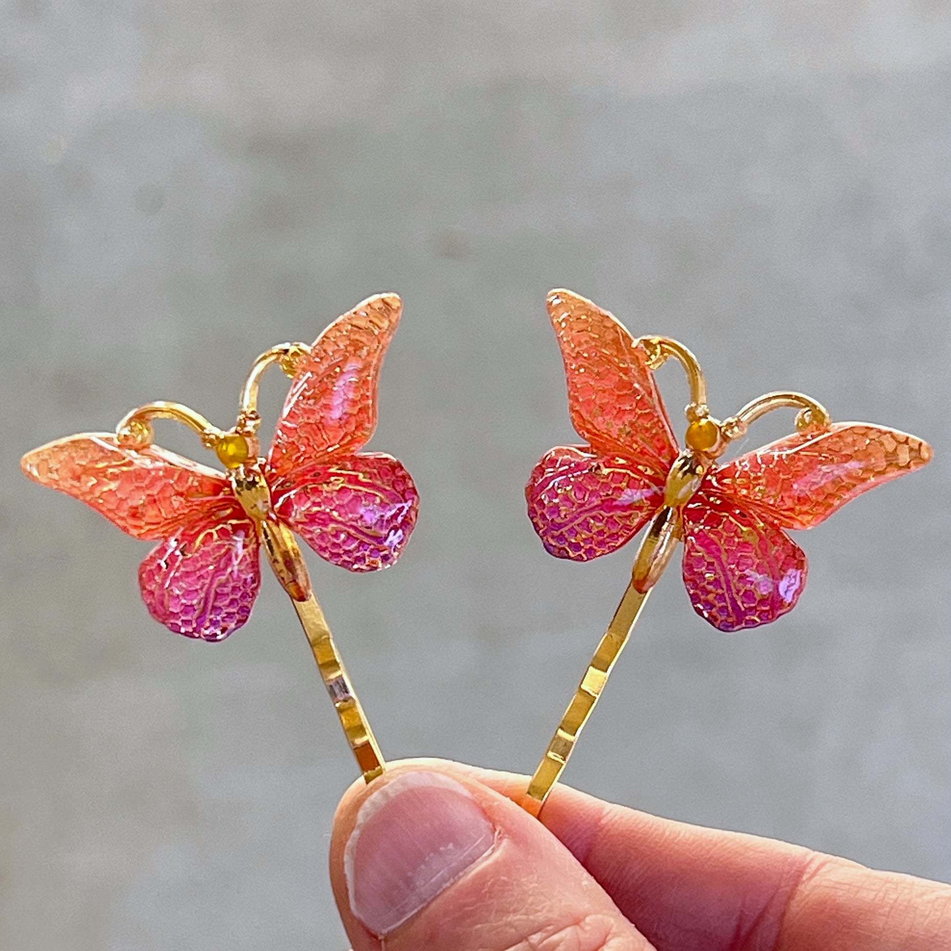 Orange & Purple Butterfly Hair Pins