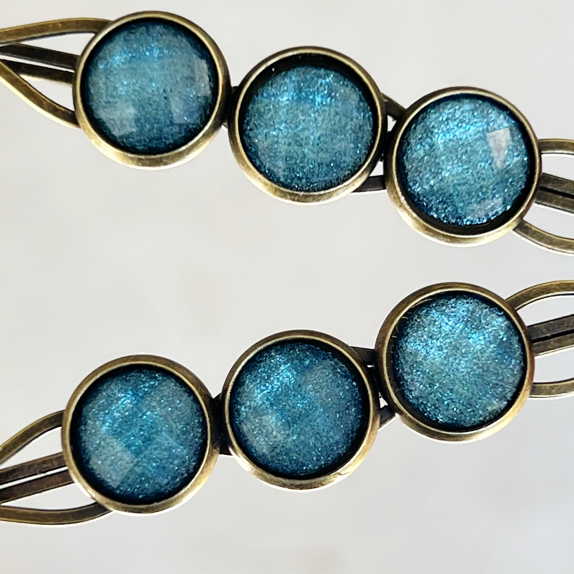 Teal Shimmer Hair Pins – Faceted Acrylic Boho Western Bobby Pins