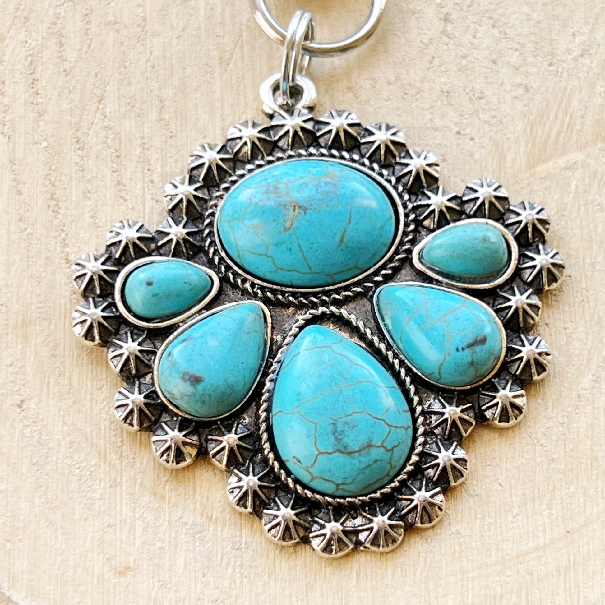 Turquoise Cluster Pendant – Vintage Southwest-Inspired Statement Keychain