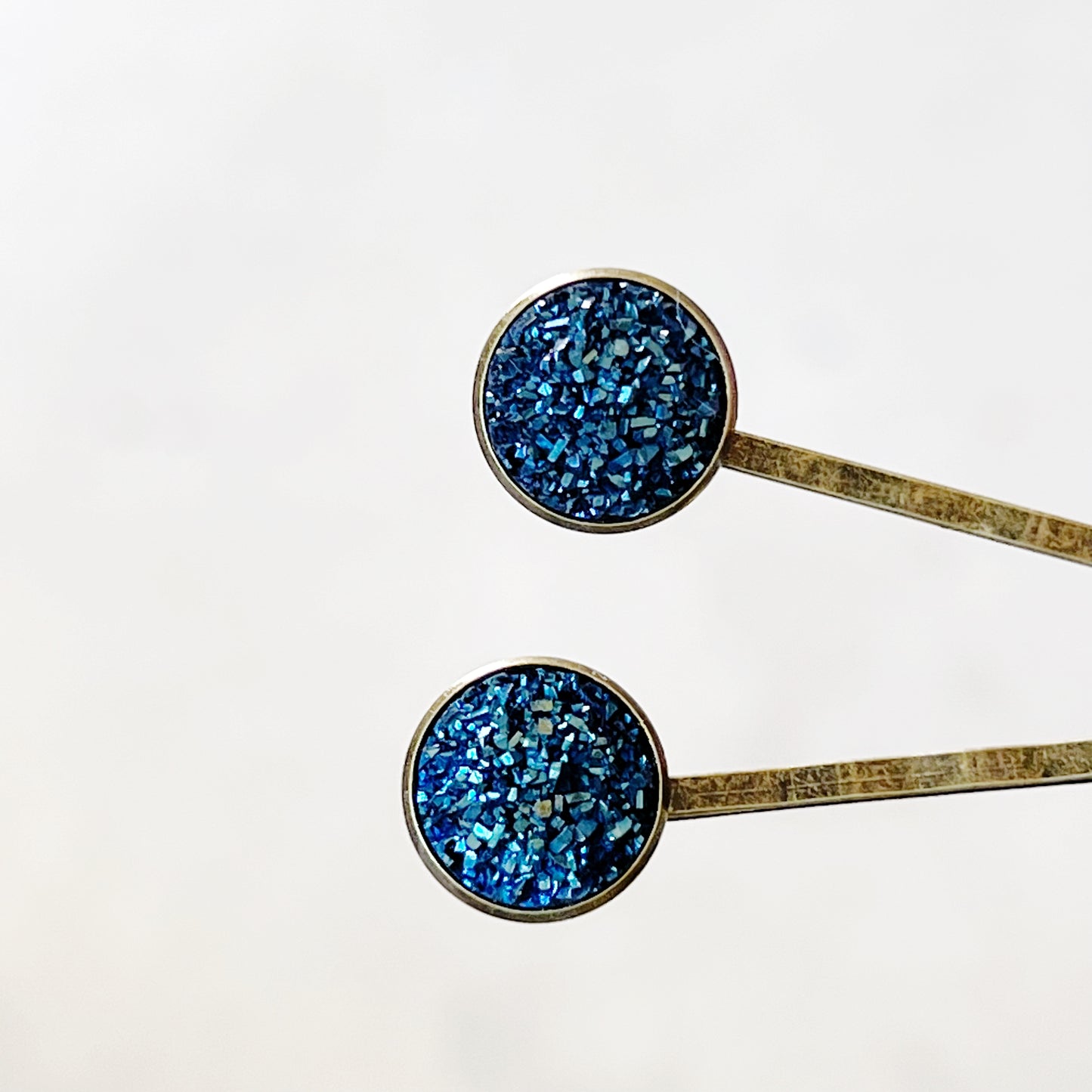 Cobalt Blue Druzy Brass Hair Pins: Elegant & Bold Accessories