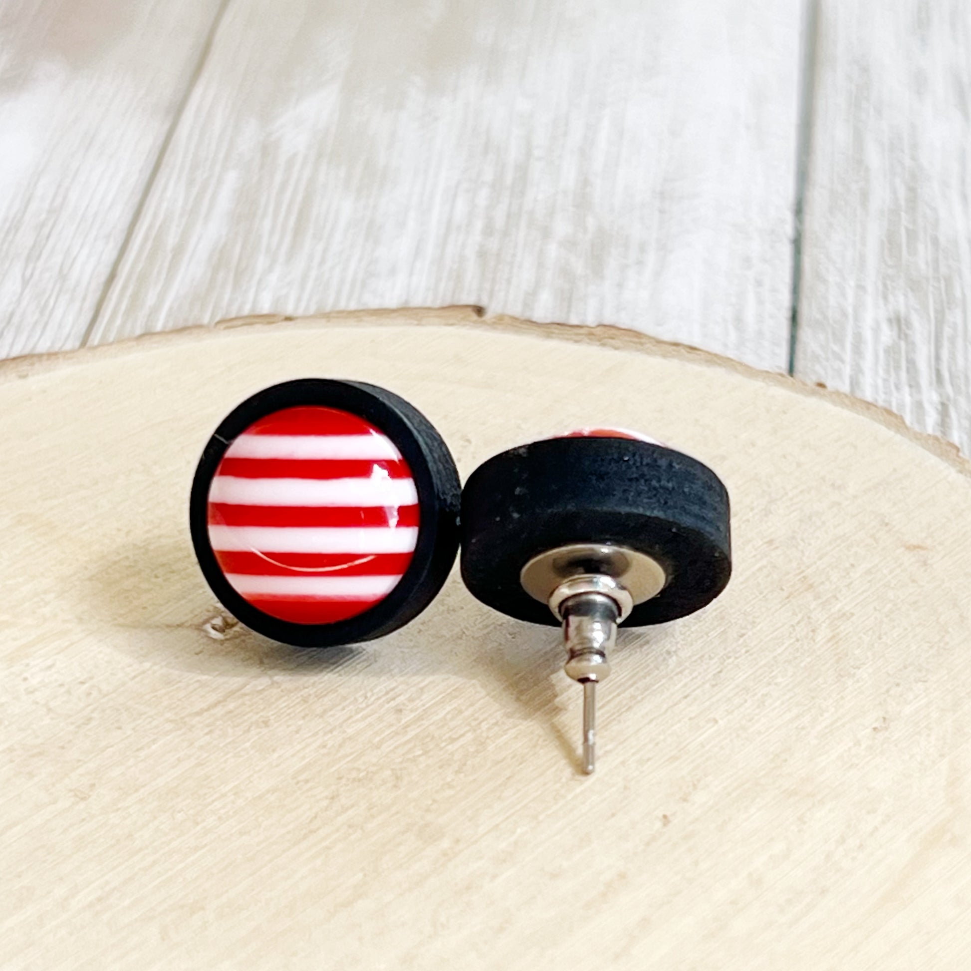 Peppermint Stripe Stud Earrings – Red & White Holiday Candy Cane Jewelry