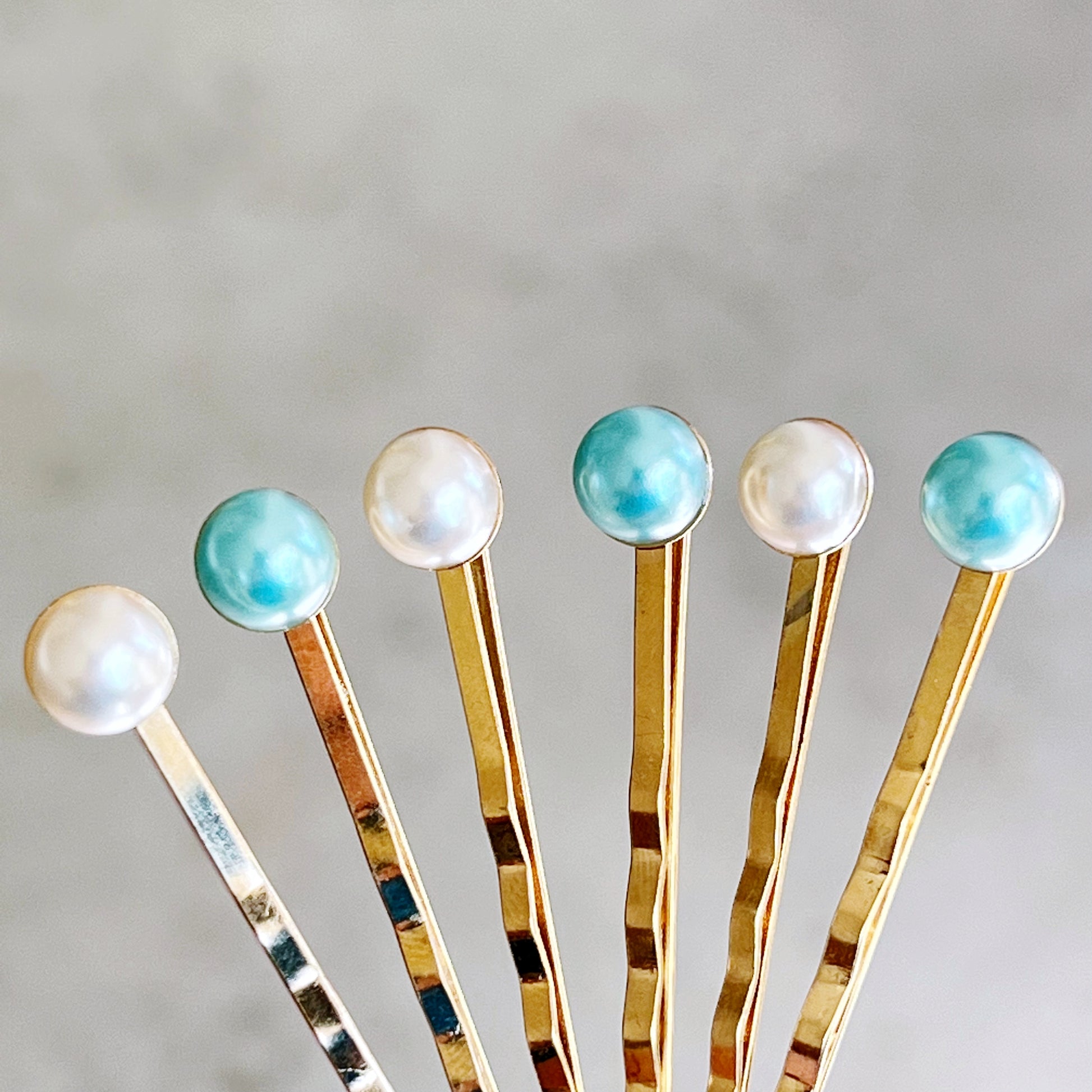 Blue Pearl Hair Pins Set - Wedding Hair Jewelry for Bride | White Floral & Rhinestone Bobby Pins for Elegant Hairstyles