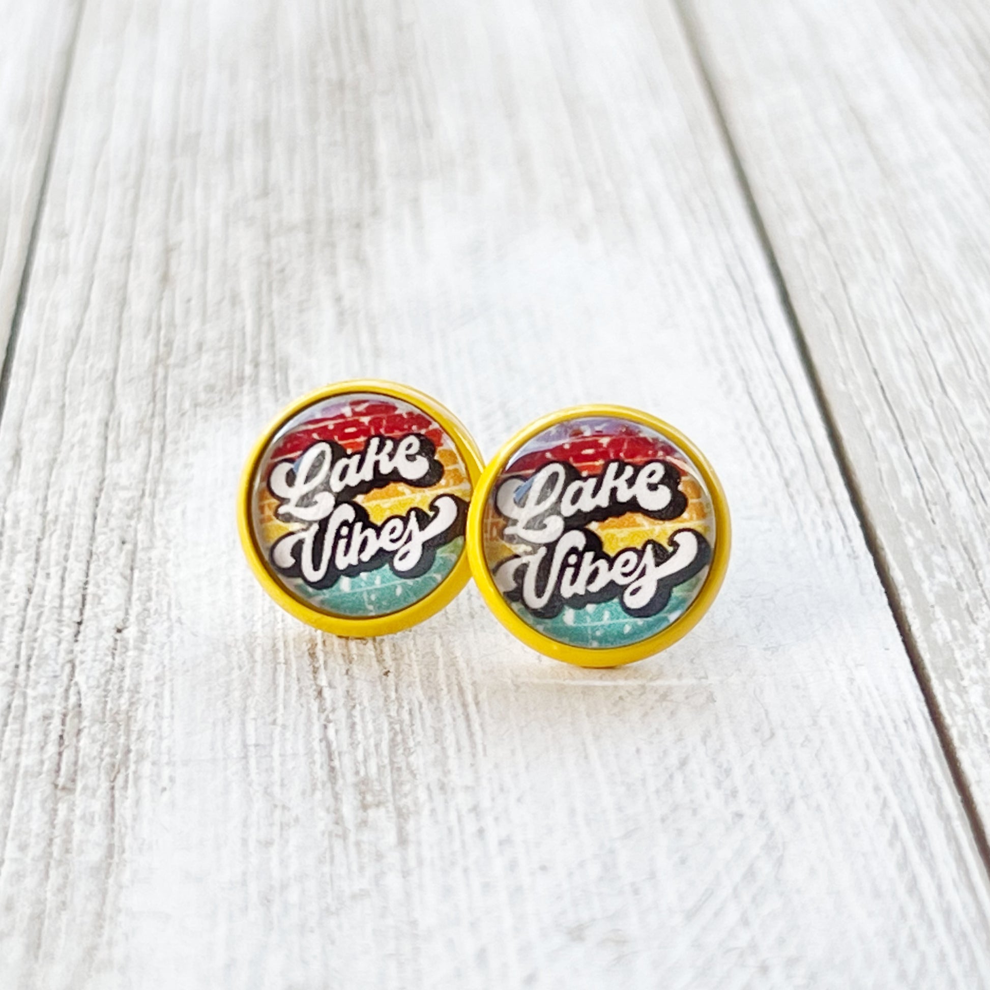 Lake Vibes Stud Earrings – Retro Summer Statement Jewelry in Yellow