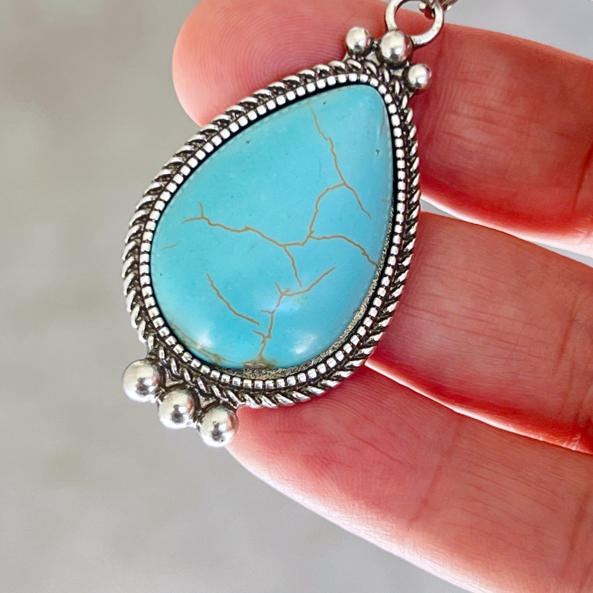 Teardrop Turquoise Purse Charm – Silver Boho Western Bag Accessory