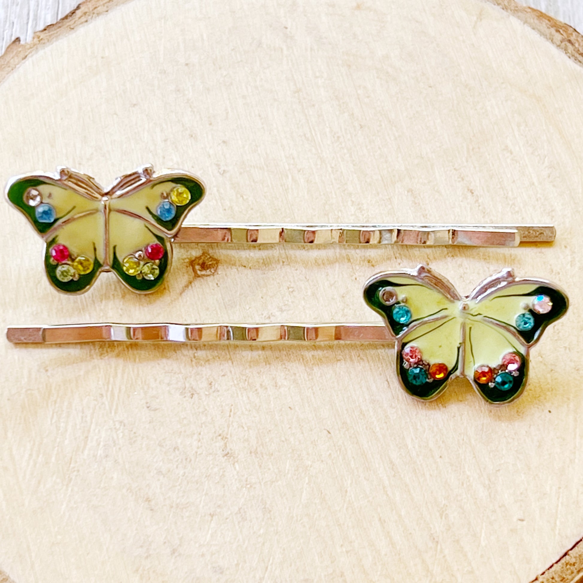 Women’s Green Butterfly Hair Pins - Stunning Multi-Colored Rhinestone Accents for Glamorous Hairstyles