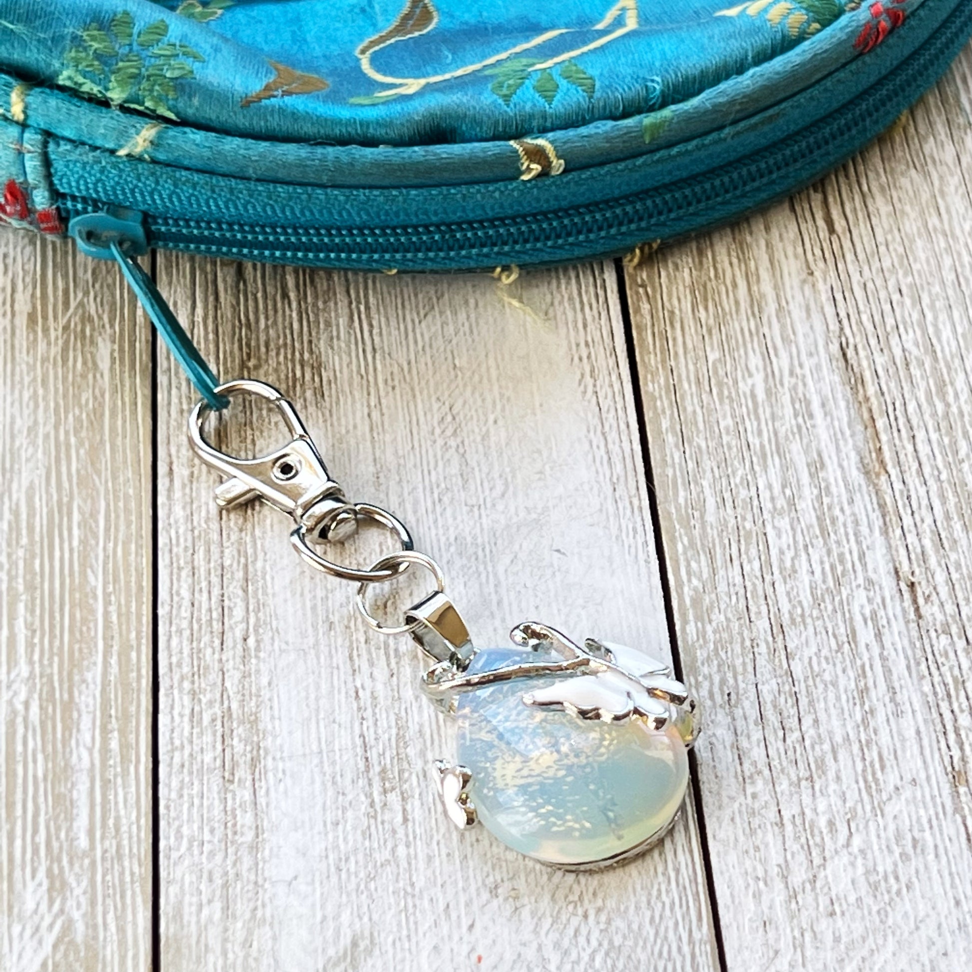 Opalite Butterfly Teardrop Keychain – Iridescent Glass & Silver Charm Accessory