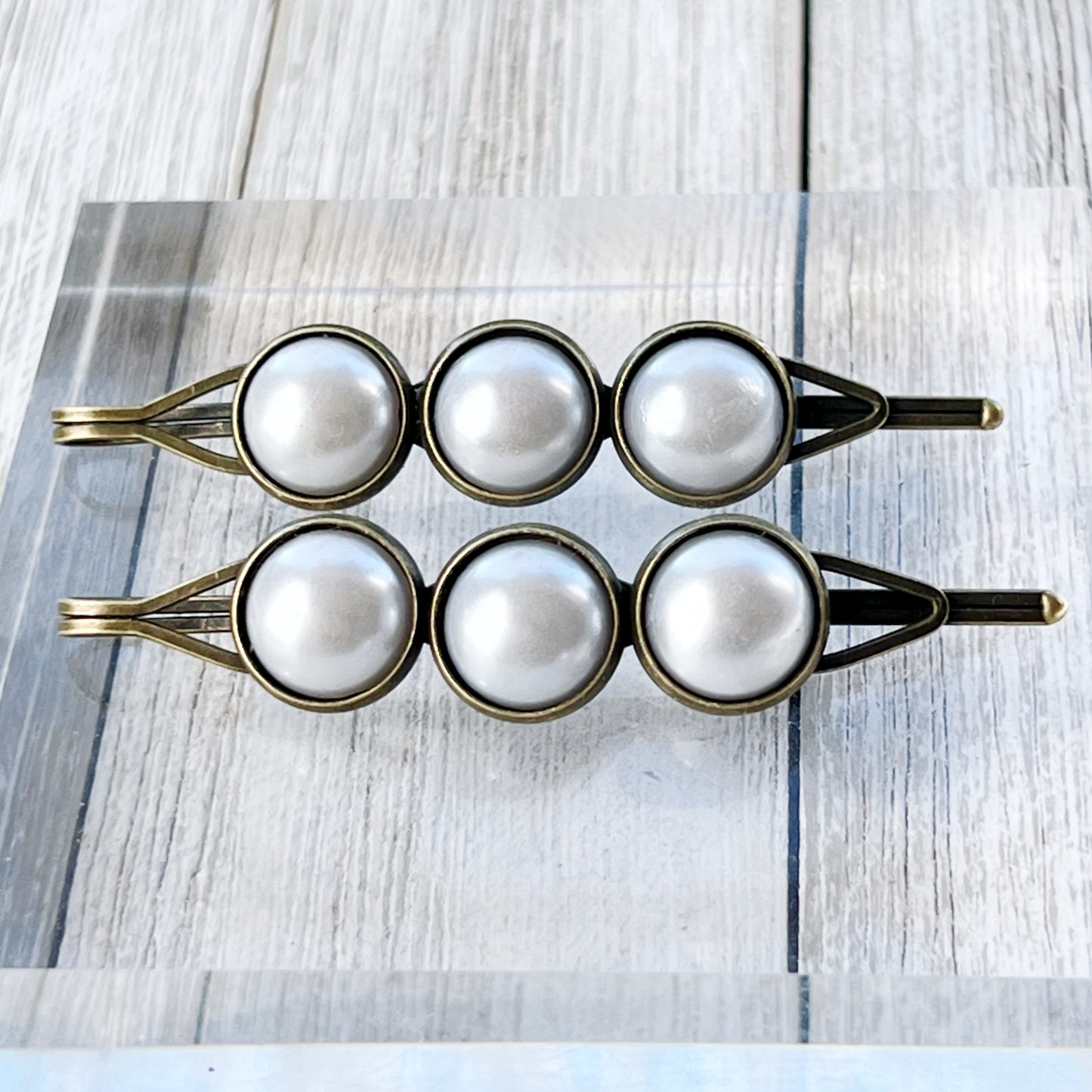 Silver White Pearl Hair Clips, Antiqued Bronze Barrette, Wedding Hair Jewelry, Womens Hair Clip, Womans Barrette, Bridal Hair Piece, Cute Clip