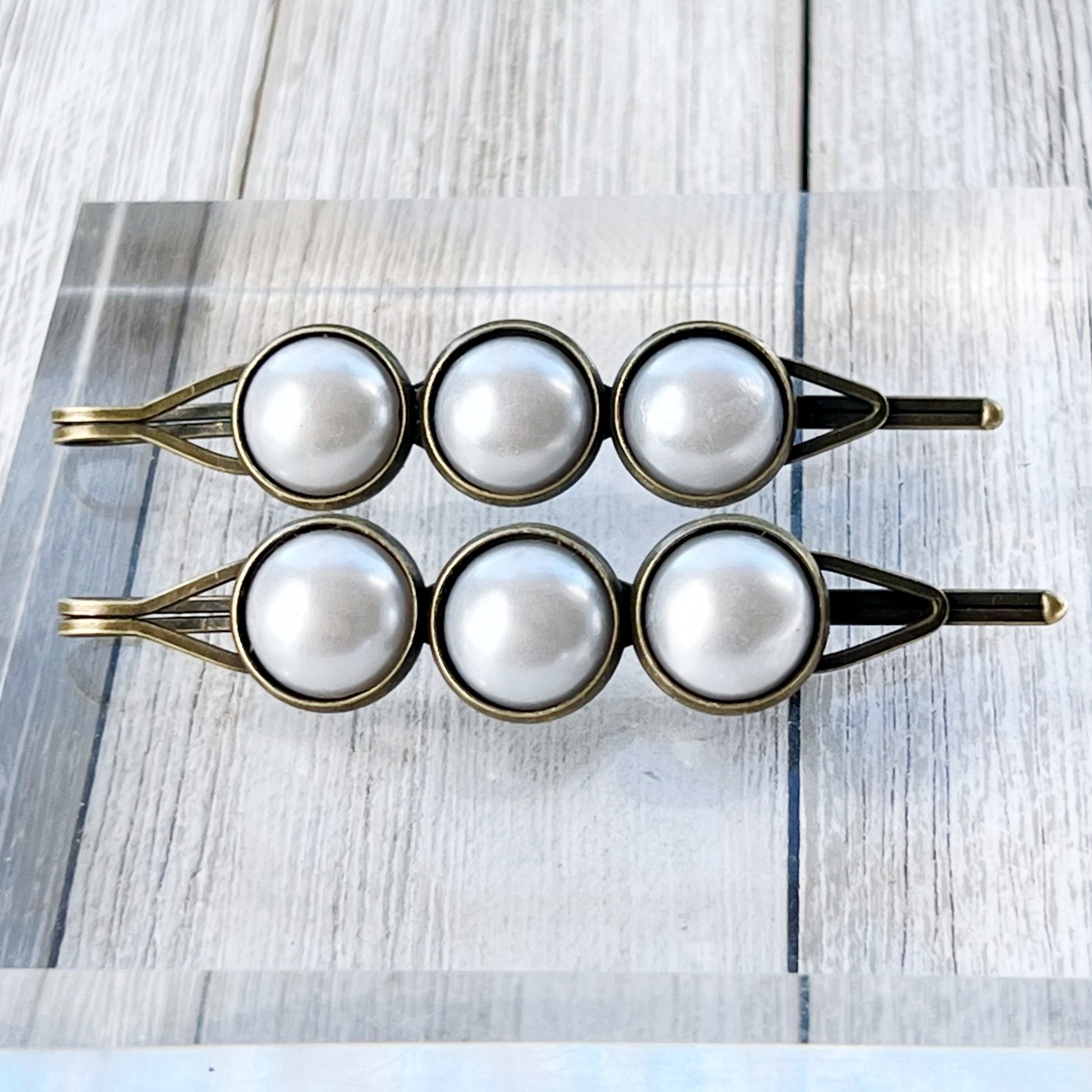 Silver White Pearl Hair Clips, Antiqued Bronze Barrette, Wedding Hair Jewelry, Womens Hair Clip, Womans Barrette, Bridal Hair Piece, Cute Clip