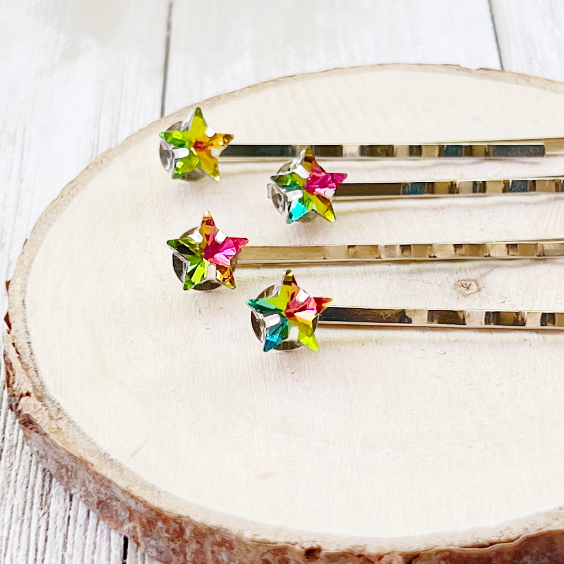 Rhinestone Rainbow Star Hair Pins, Hair Pins For Woman, Womens Bobby Pins, Star Barrettes, Star Hair Pins, Rainbow Hair Clip