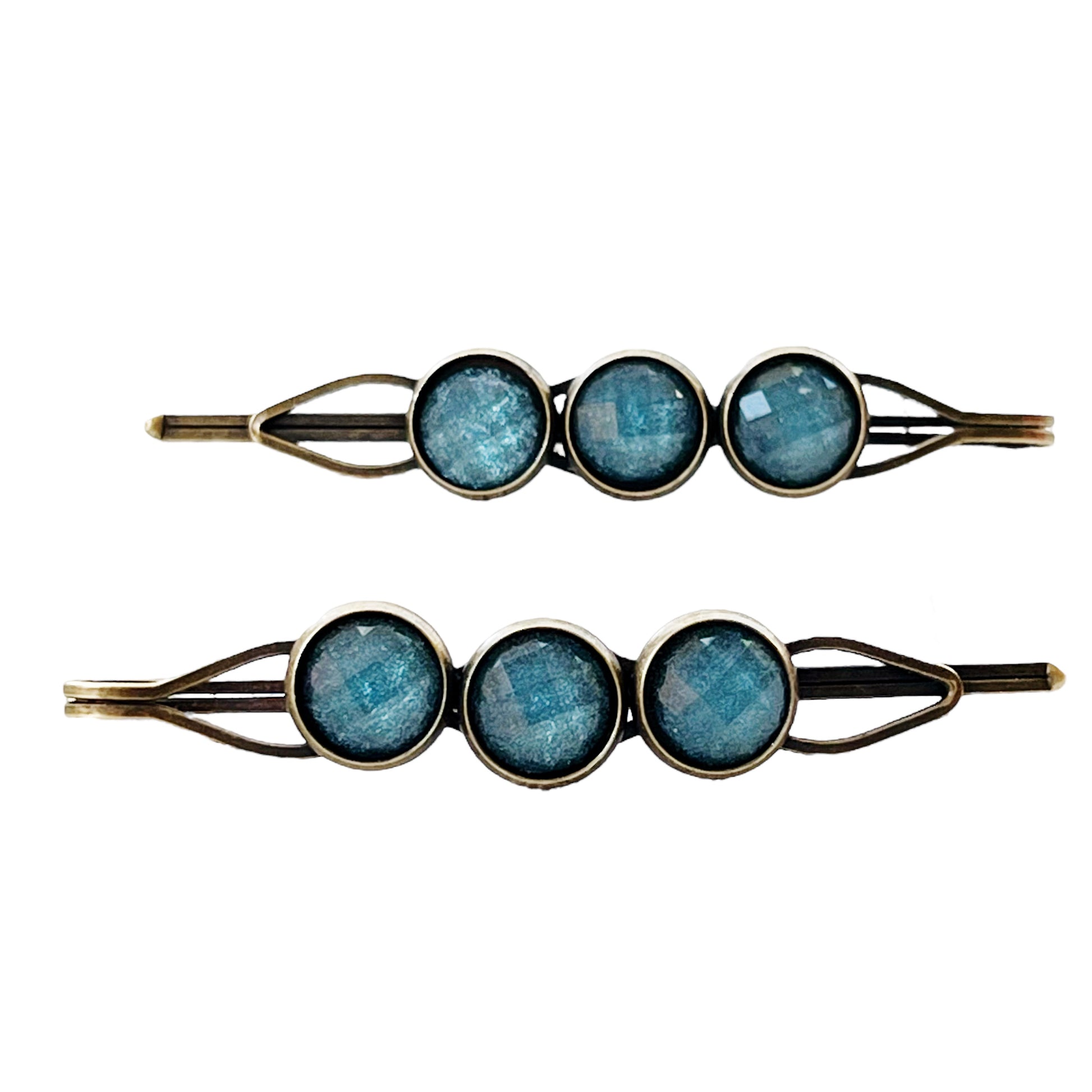 Teal Shimmer Hair Pins – Faceted Acrylic Boho Western Bobby Pins