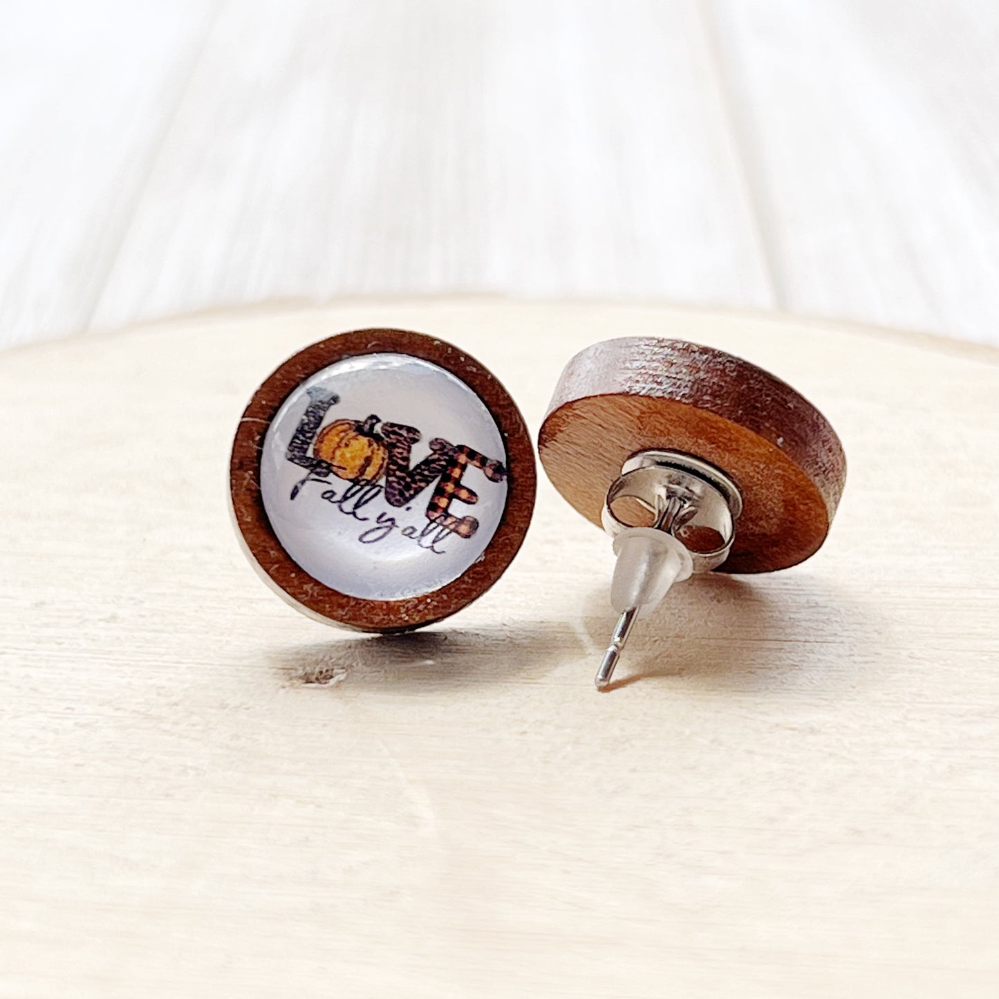Love Fall Y’all Pumpkin Wood Stud Earrings - Festive & Stylish Accessories