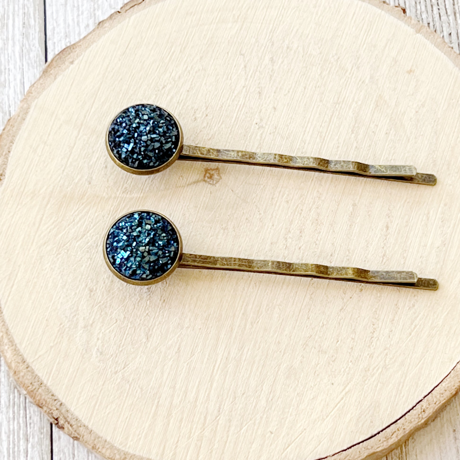Cobalt Blue Druzy Brass Hair Pins: Elegant & Bold Accessories