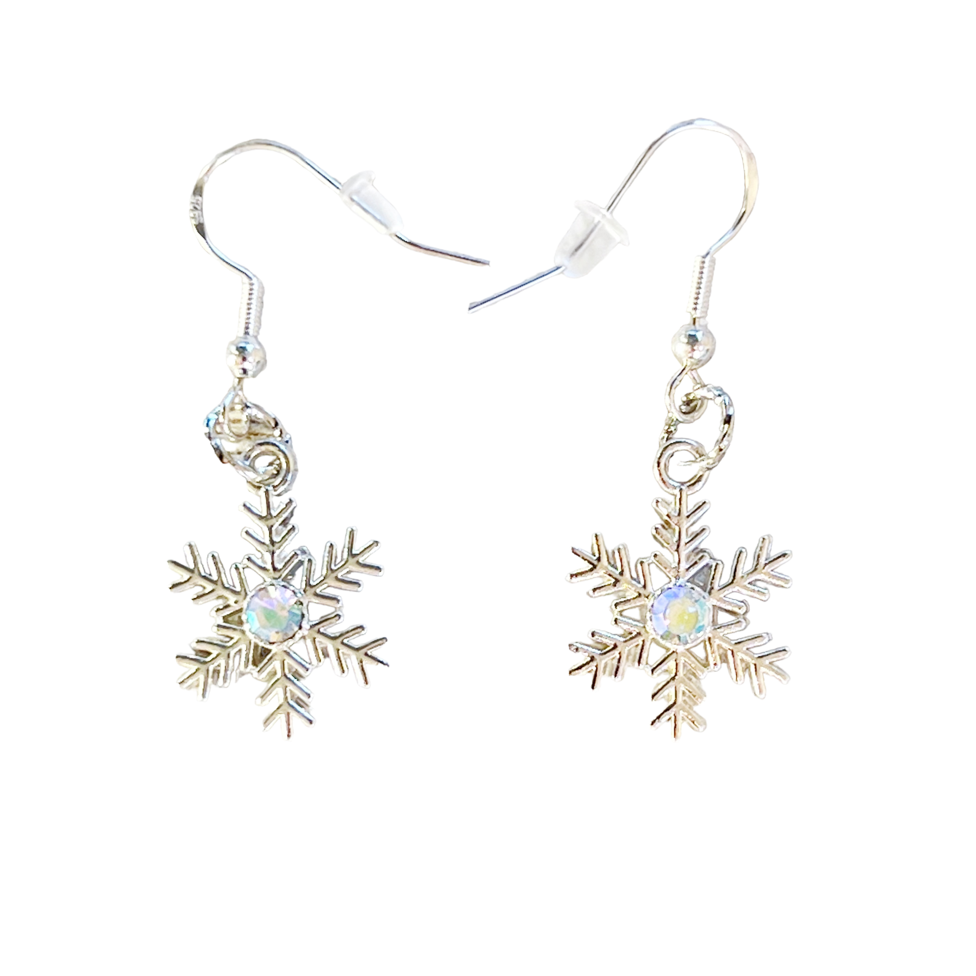 Silver Snowflake Dangle Earrings: Sparkling Rhinestone Accents for Winter Charm