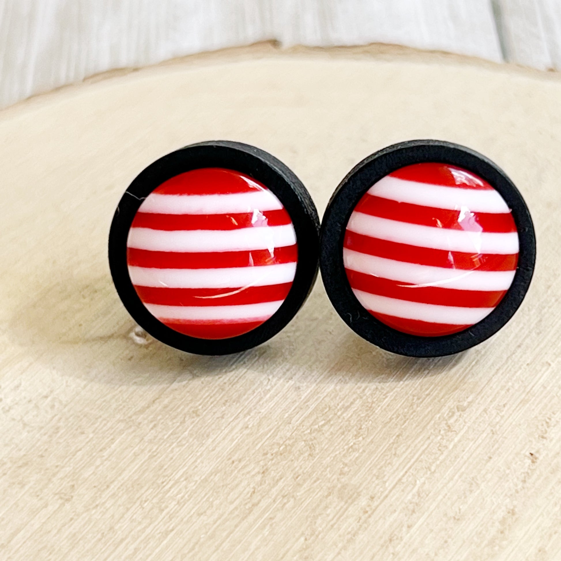 Peppermint Stripe Stud Earrings – Red & White Holiday Candy Cane Jewelry