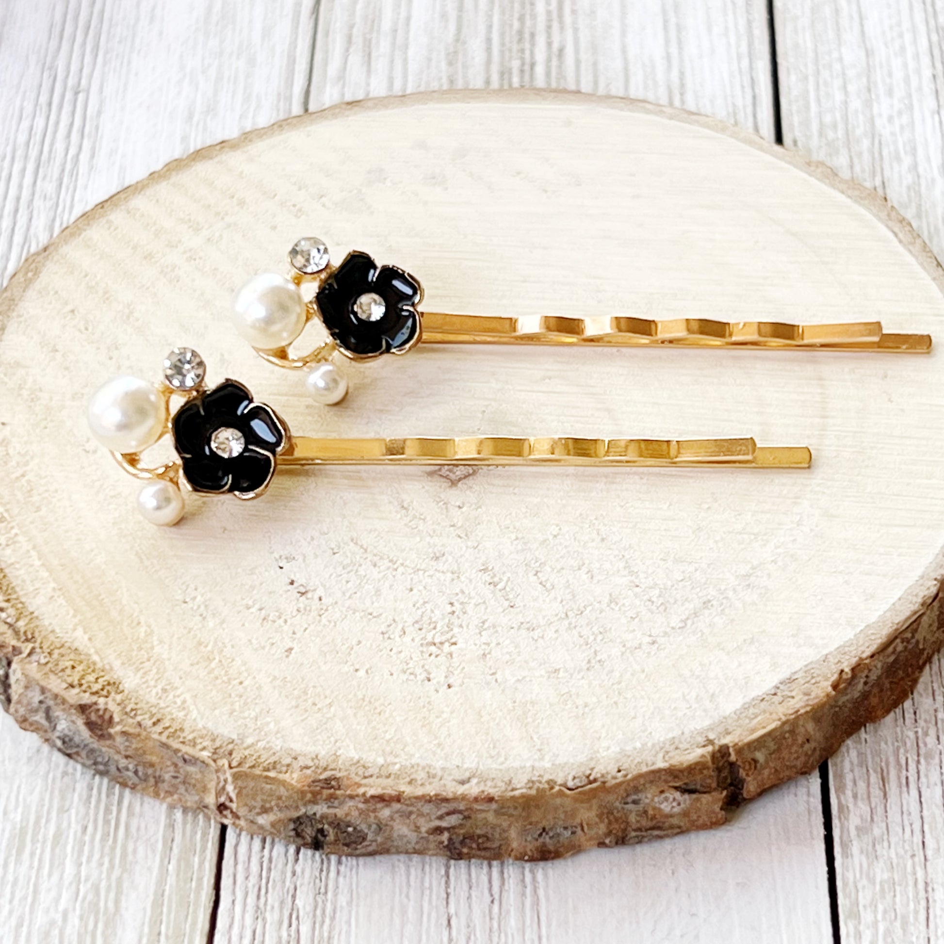 Black Flower Hair Pins - Floral Bobby Pins for Women's Hairstyles | Decorative Hair Accessories and Barrettes