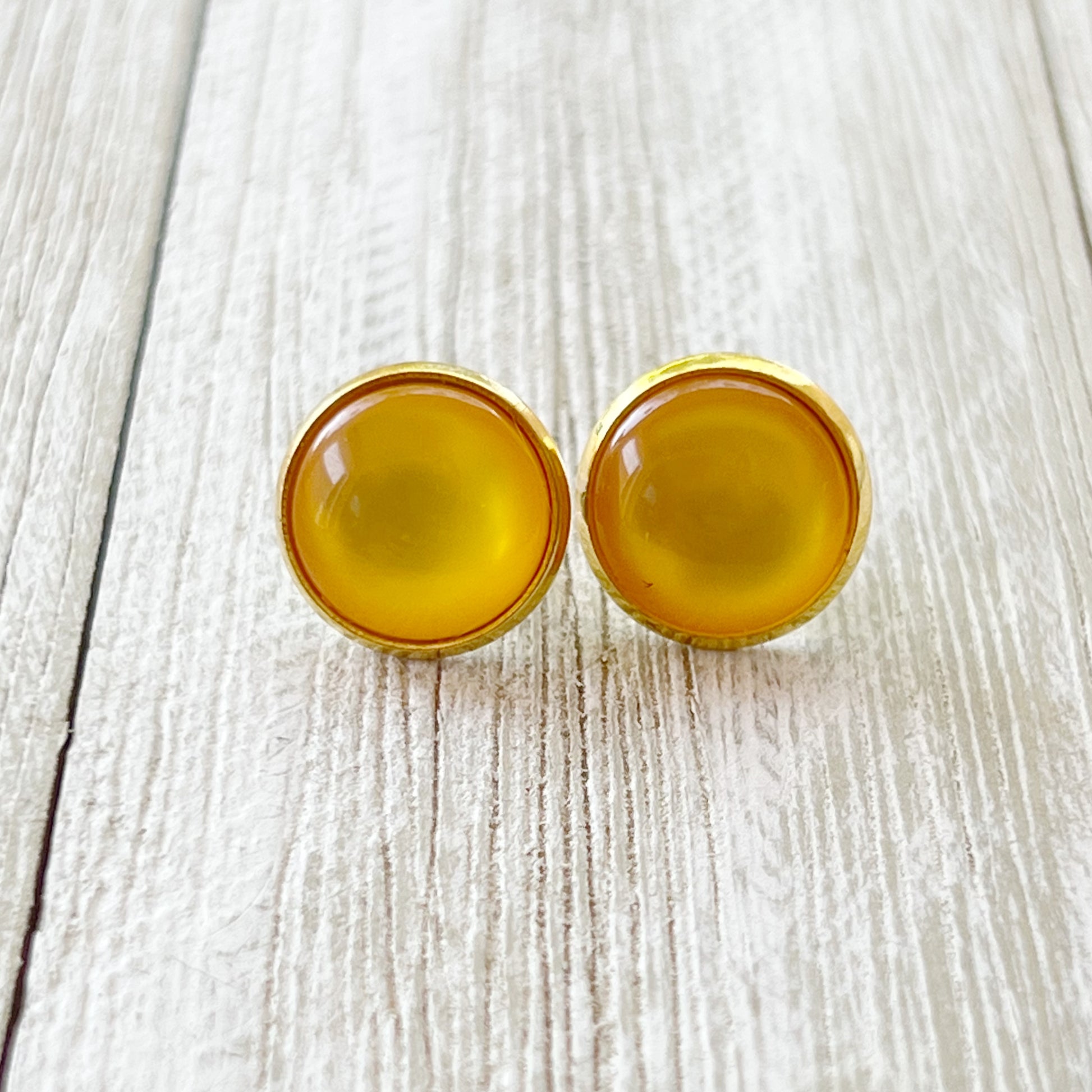 Orange Resin Gold Stud Earrings - Stylish & Vibrant Accessories