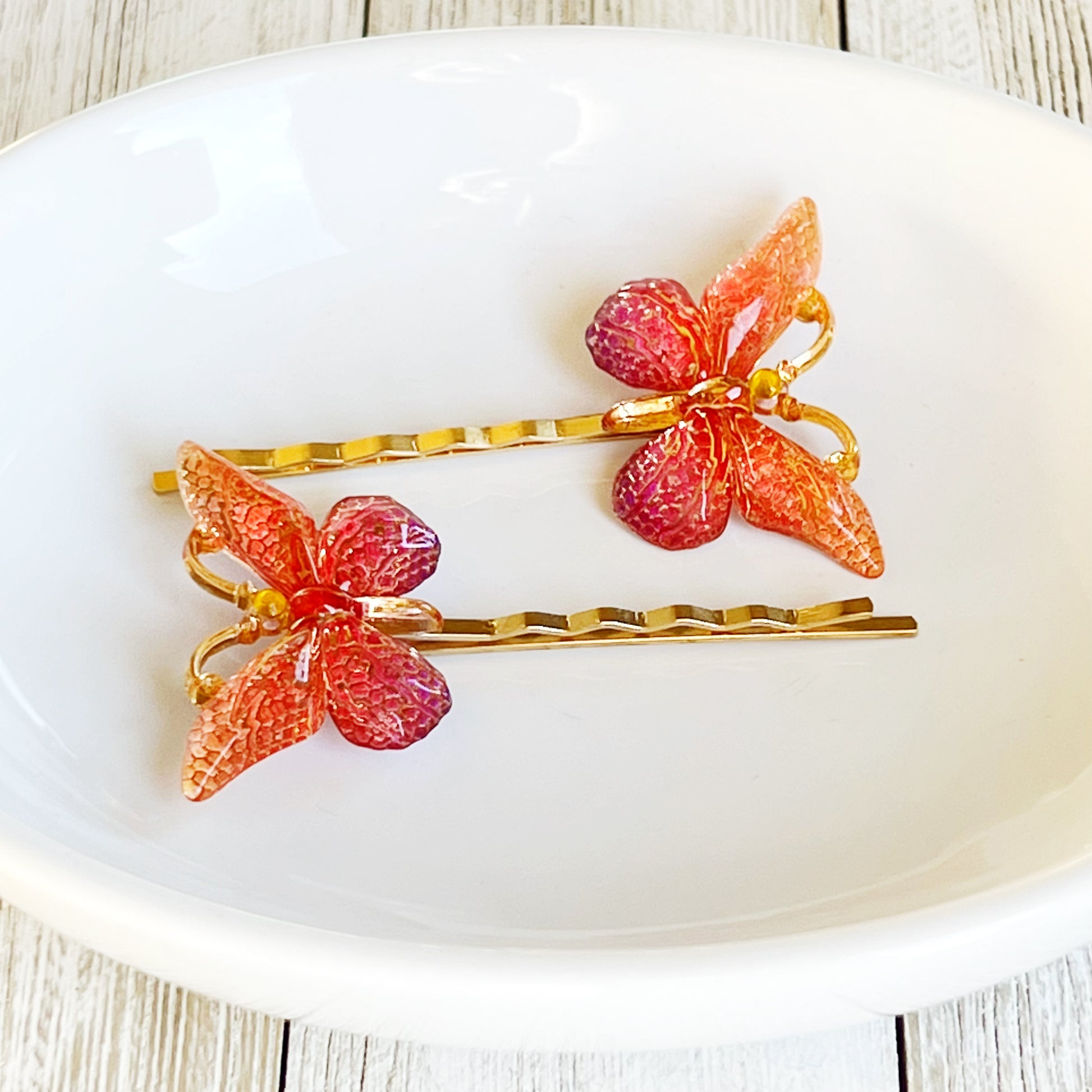 Orange & Purple Butterfly Hair Pins
