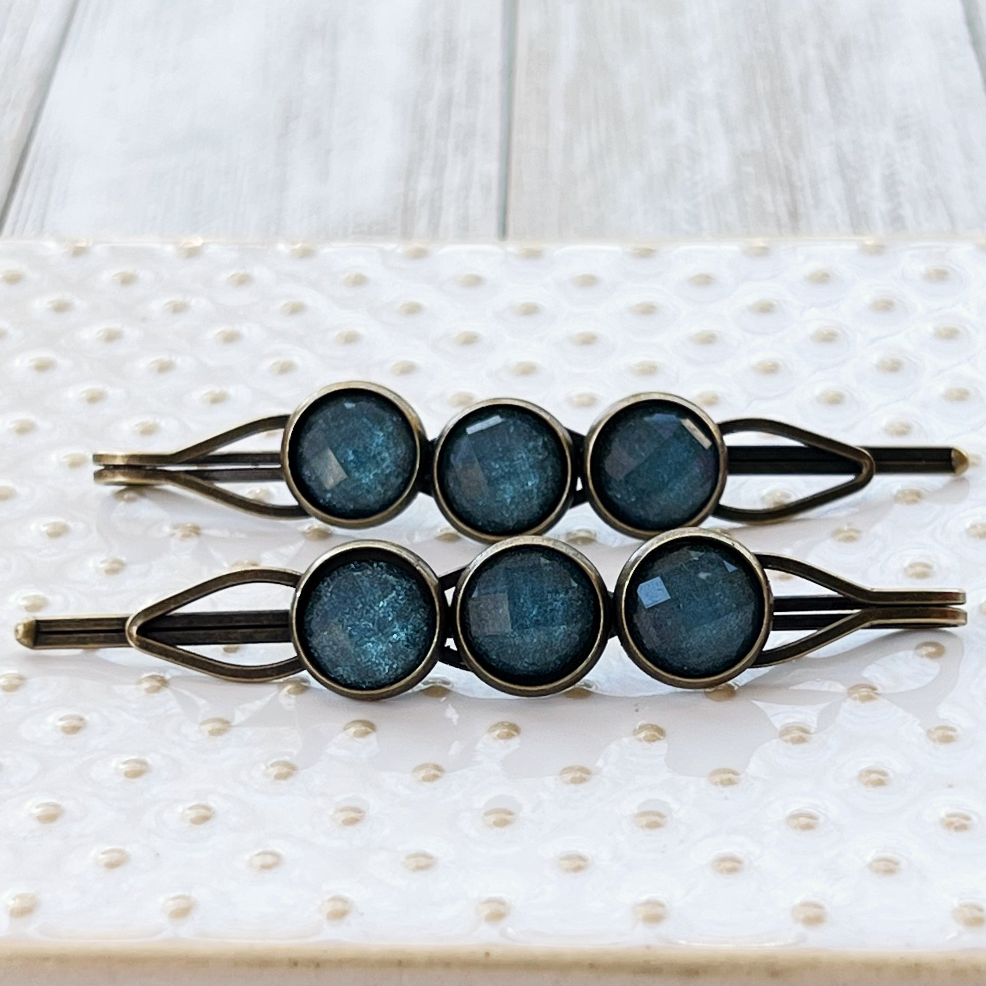 Teal Shimmer Hair Pins – Faceted Acrylic Boho Western Bobby Pins