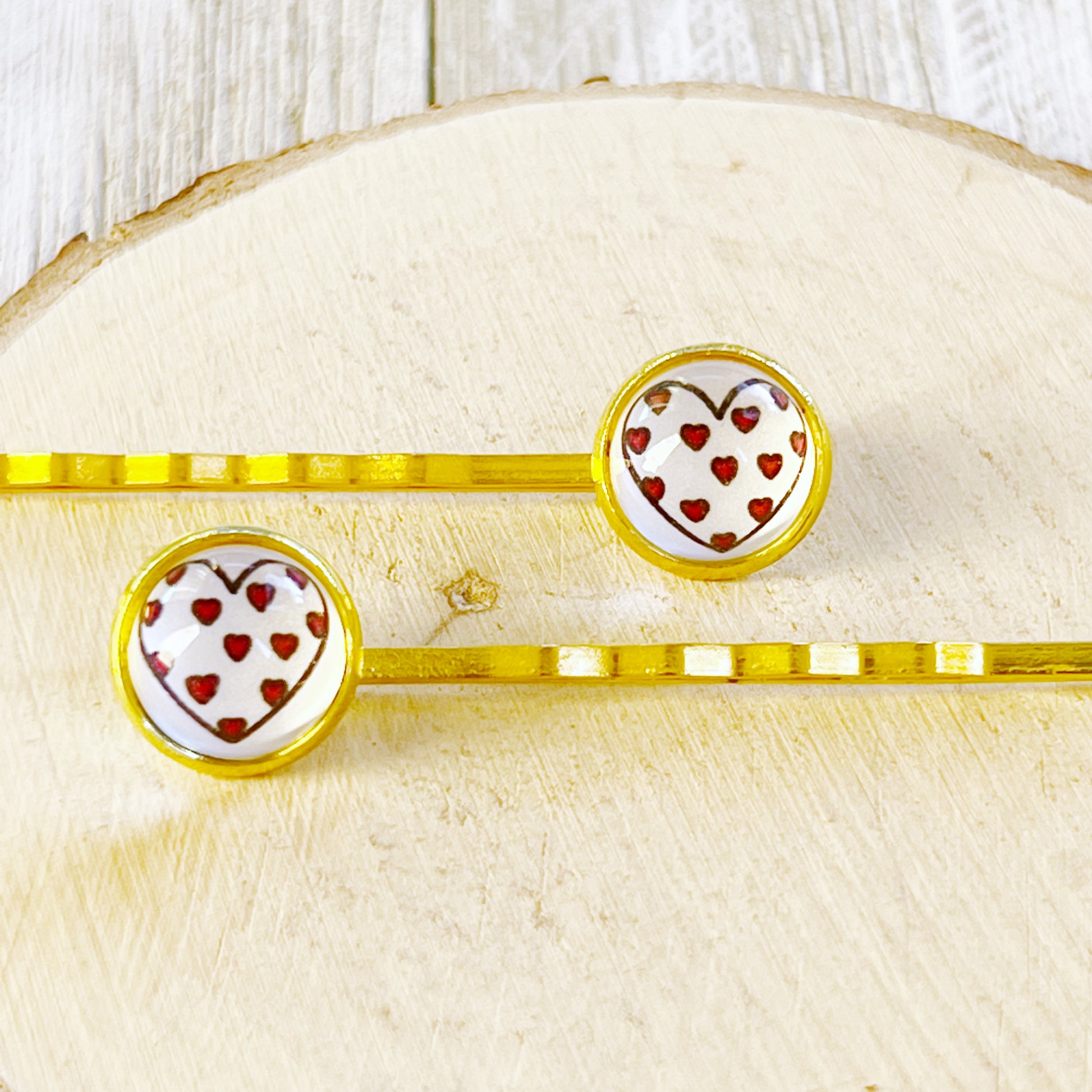 Red & Black Heart Hair Pins