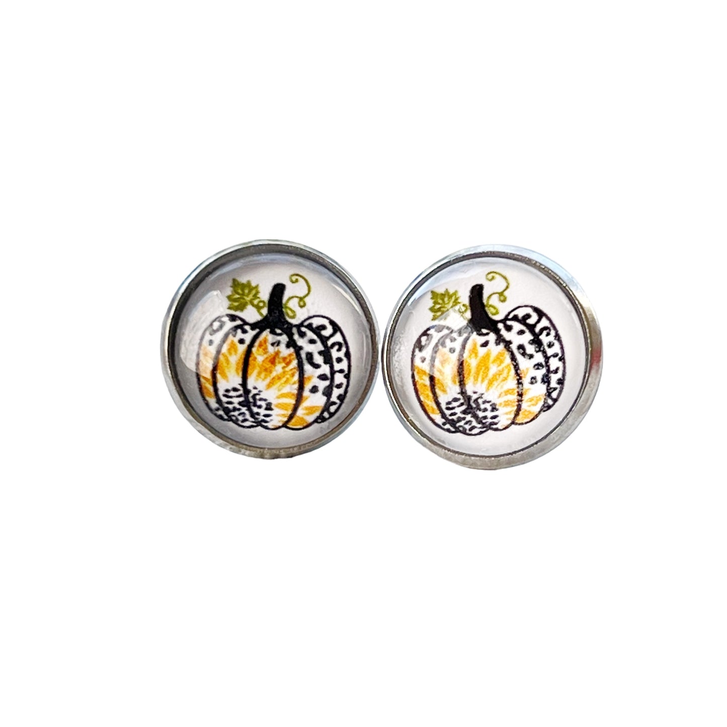 Pumpkin & Sunflower Silver Stud Earrings: Unique Autumn Accents for Your Style