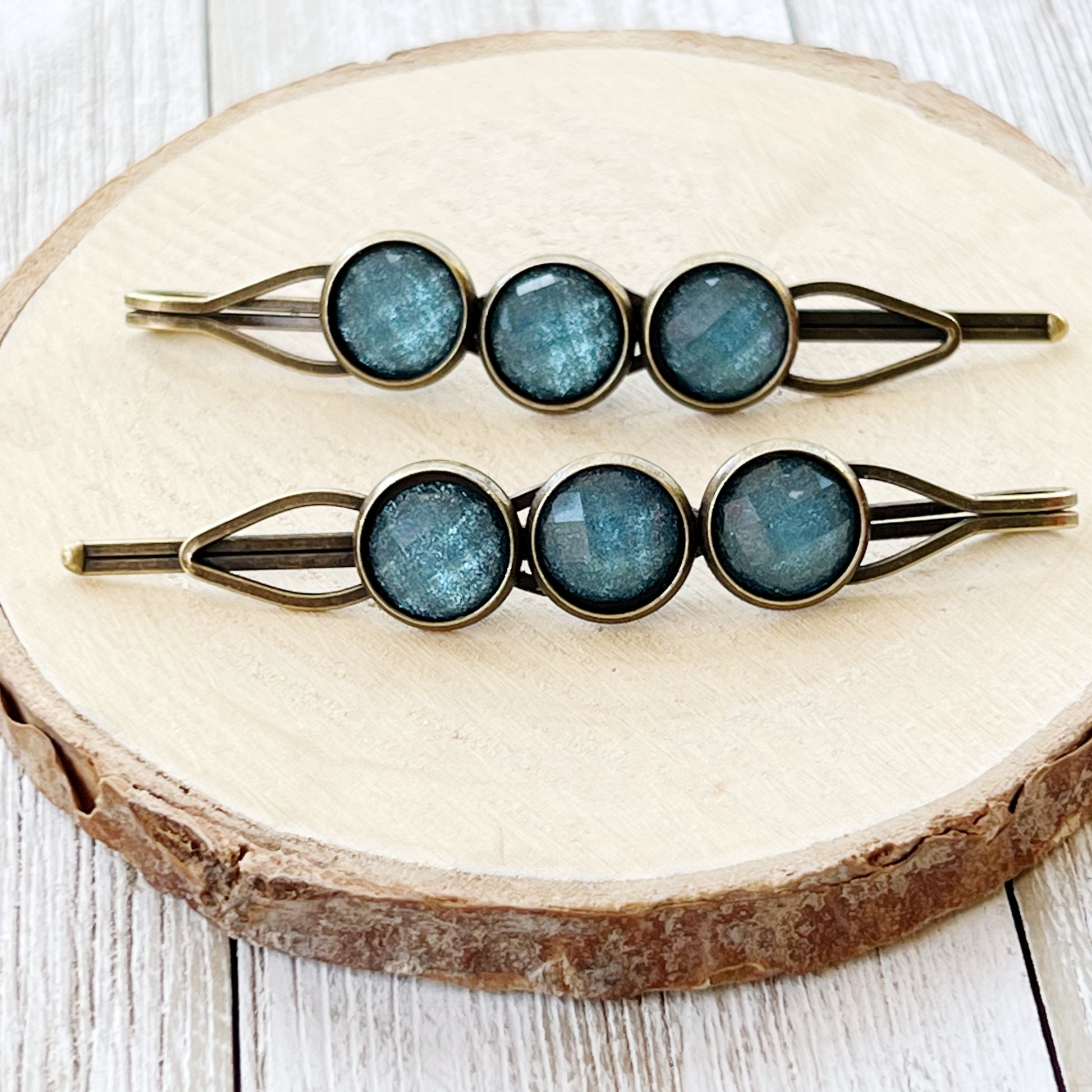 Teal Shimmer Hair Pins – Faceted Acrylic Boho Western Bobby Pins