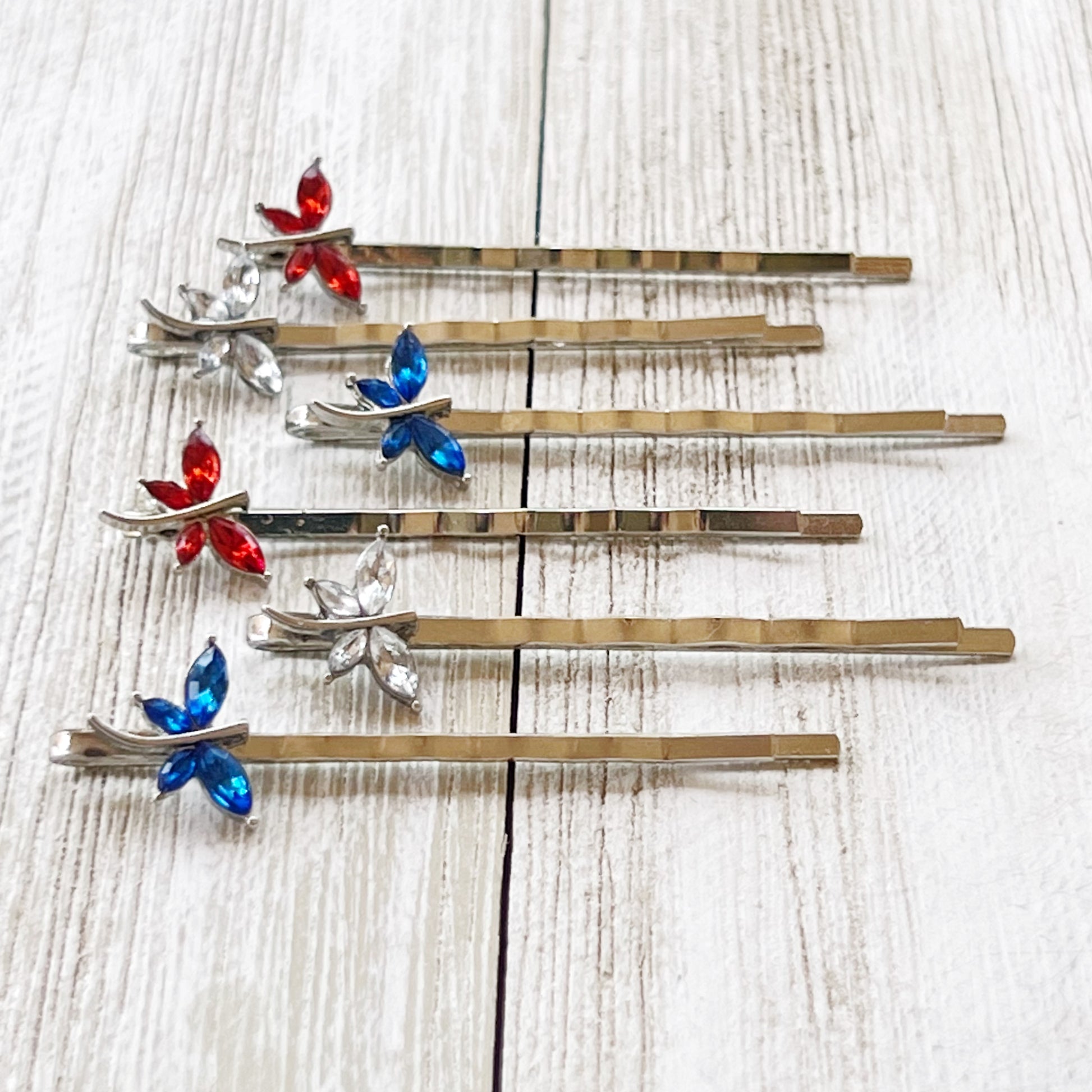 Red White & Blue Dragonfly Hair Pin, Hair Pins For Woman, Womens Hair Clip, Womens Bobby Pins, Rhinestone Hair Pin