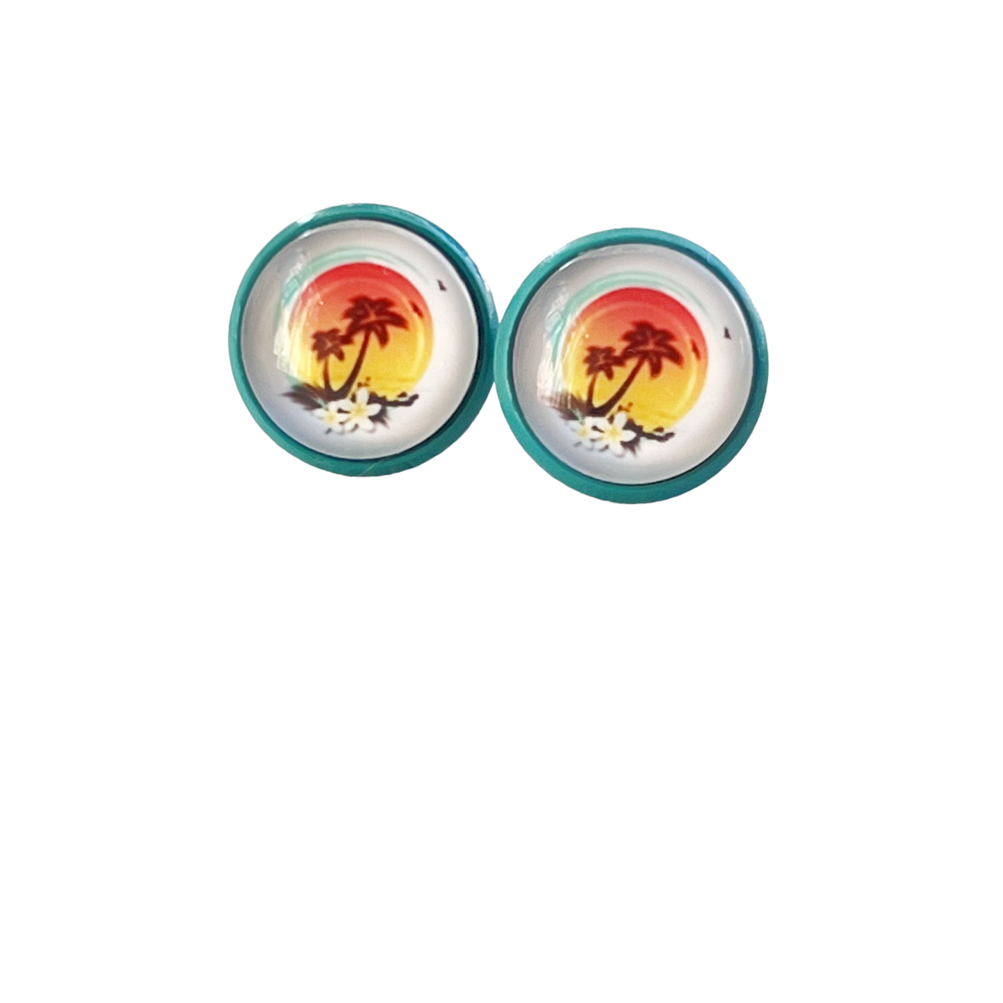 Sunset & Palm Tree Blue Stud Earrings - Tropical & Serene Accessories