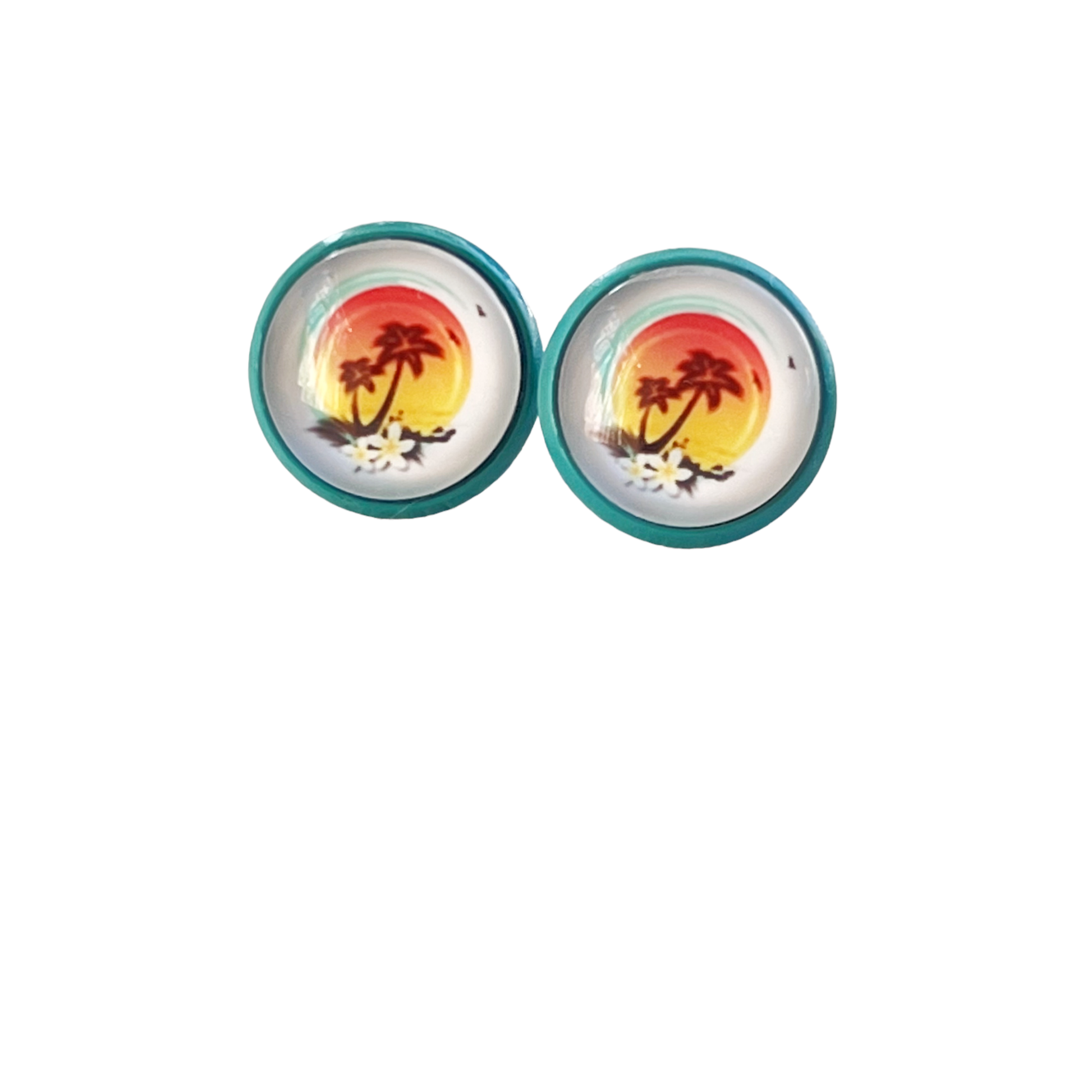 Sunset & Palm Tree Blue Stud Earrings - Tropical & Serene Accessories